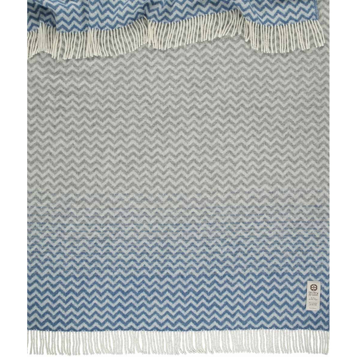 Premium Blue & Light Grey Chevron Pattern 100% Pure New Wool Jette Throw Blanket (75