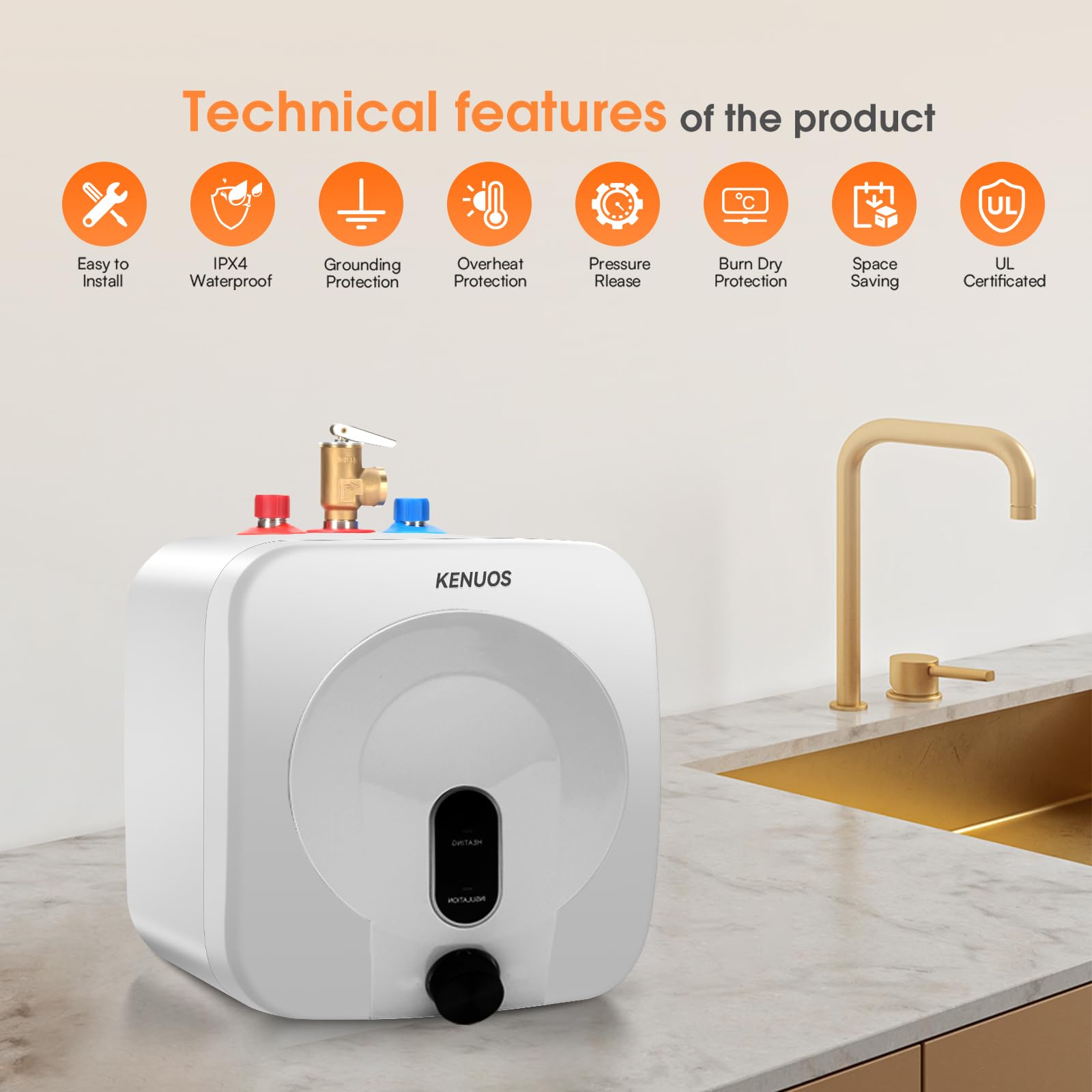 2.5 Gallon Mini Tank Water Heater - Under Sink Instant Hot Water System, 1500W 120V Compact Electric Water Heater with 1/2