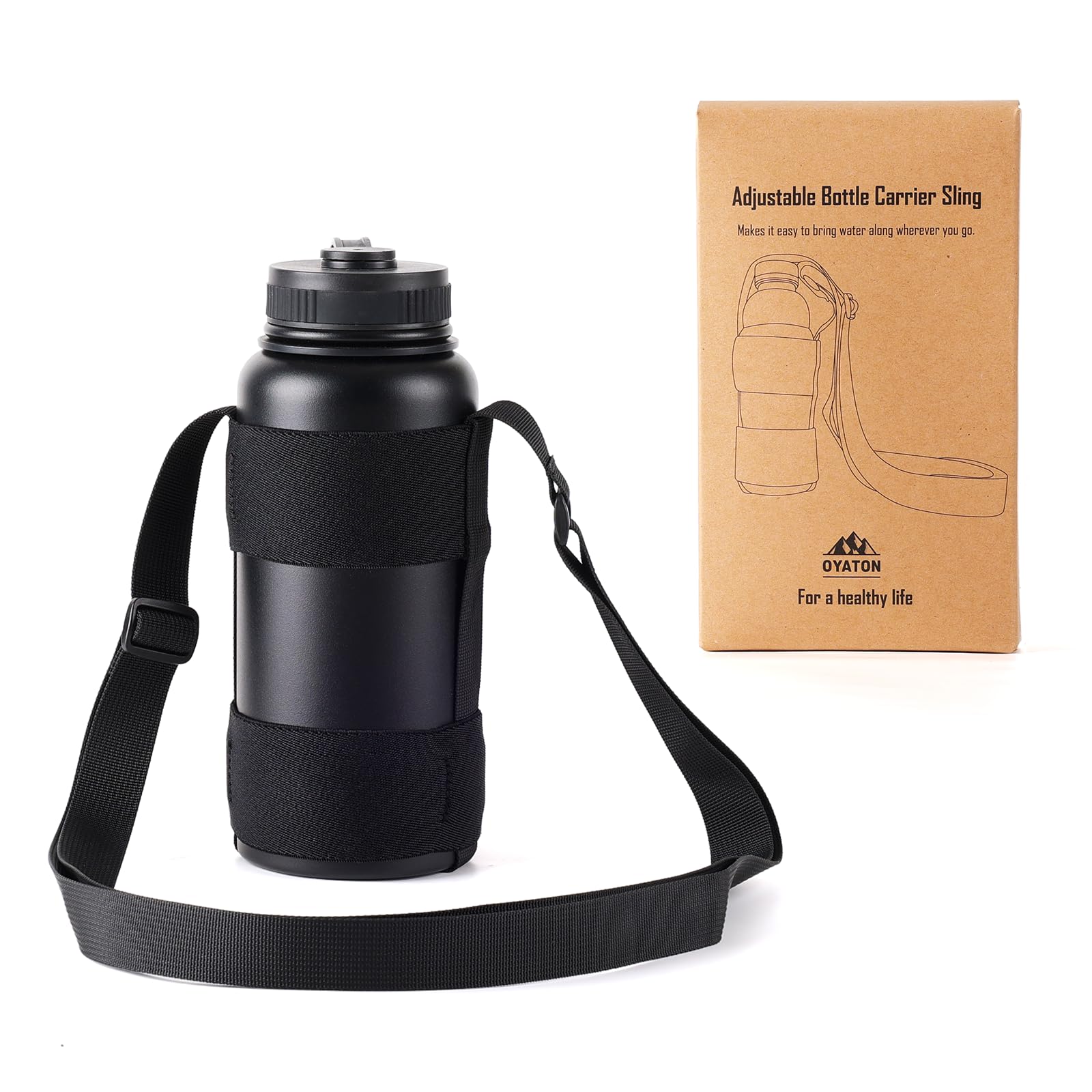 Adjustable Shoulder Strap Universal Water Bottle Carrier Sling - Holds 16-64 oz Wide Mouth Bottles for Walking, Hiking, Gym & Outdoor Activities (Bottle Not Included)