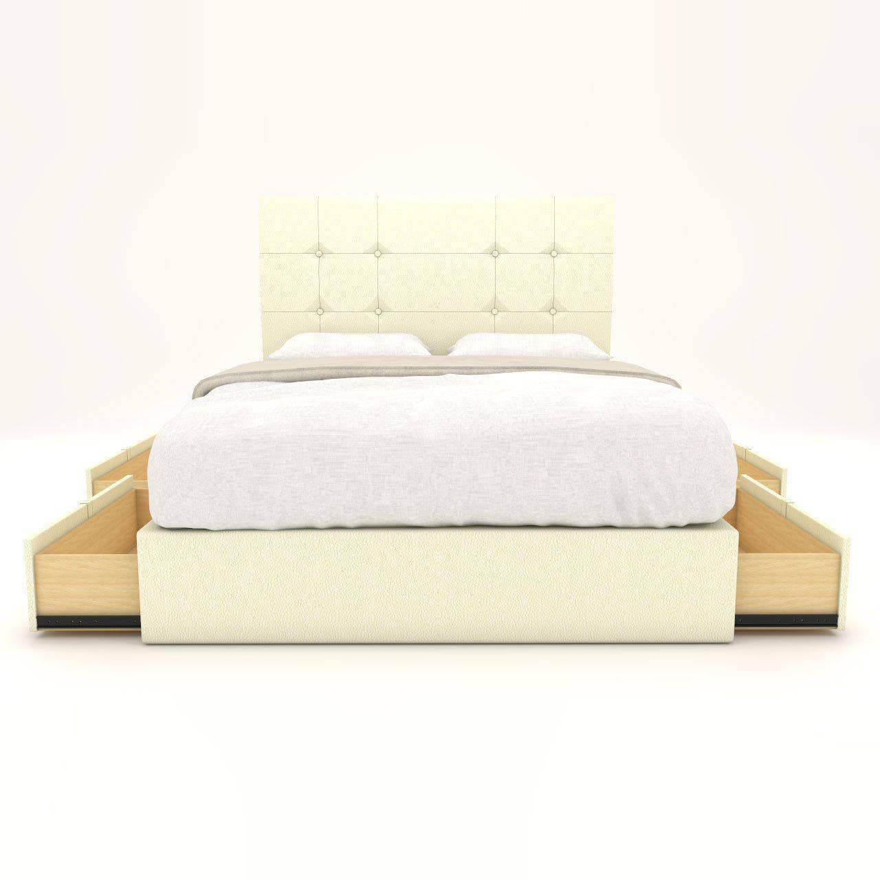Jaxon Faux Leather Drawer Bed Frame - Queen Size Storage Platform Bed with Upholstered Headboard - Modern Bedroom Furniture for Small Spaces & Guest Rooms