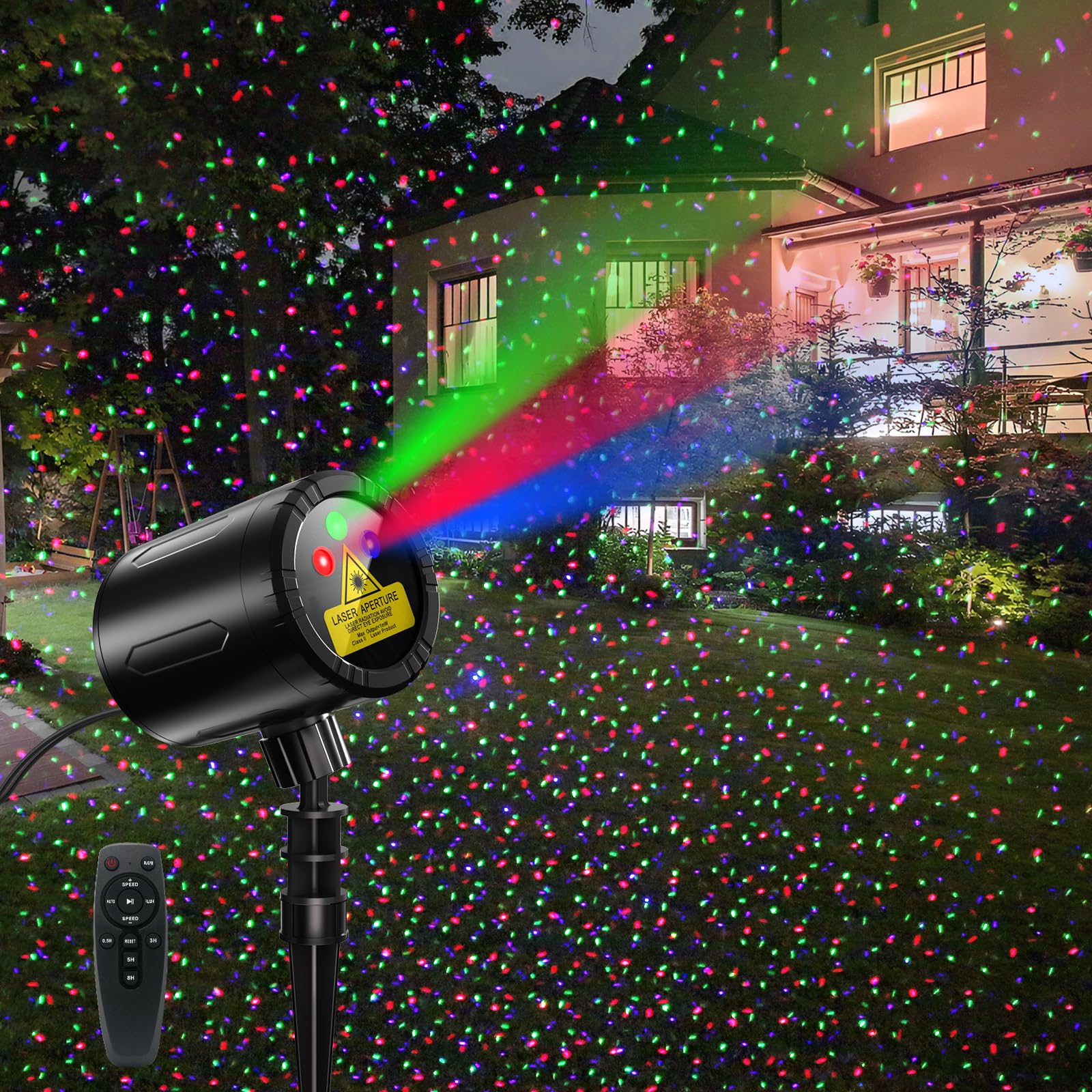 Outdoor Laser Christmas Projector Lights - 3 Color RGB Waterproof Laser Projection with Remote Control - Moving Holiday Light for Christmas, Halloween, Party, Garden & Yard Decor - Perfect for Indoor/Outdoor Holiday Displays & Festive Events