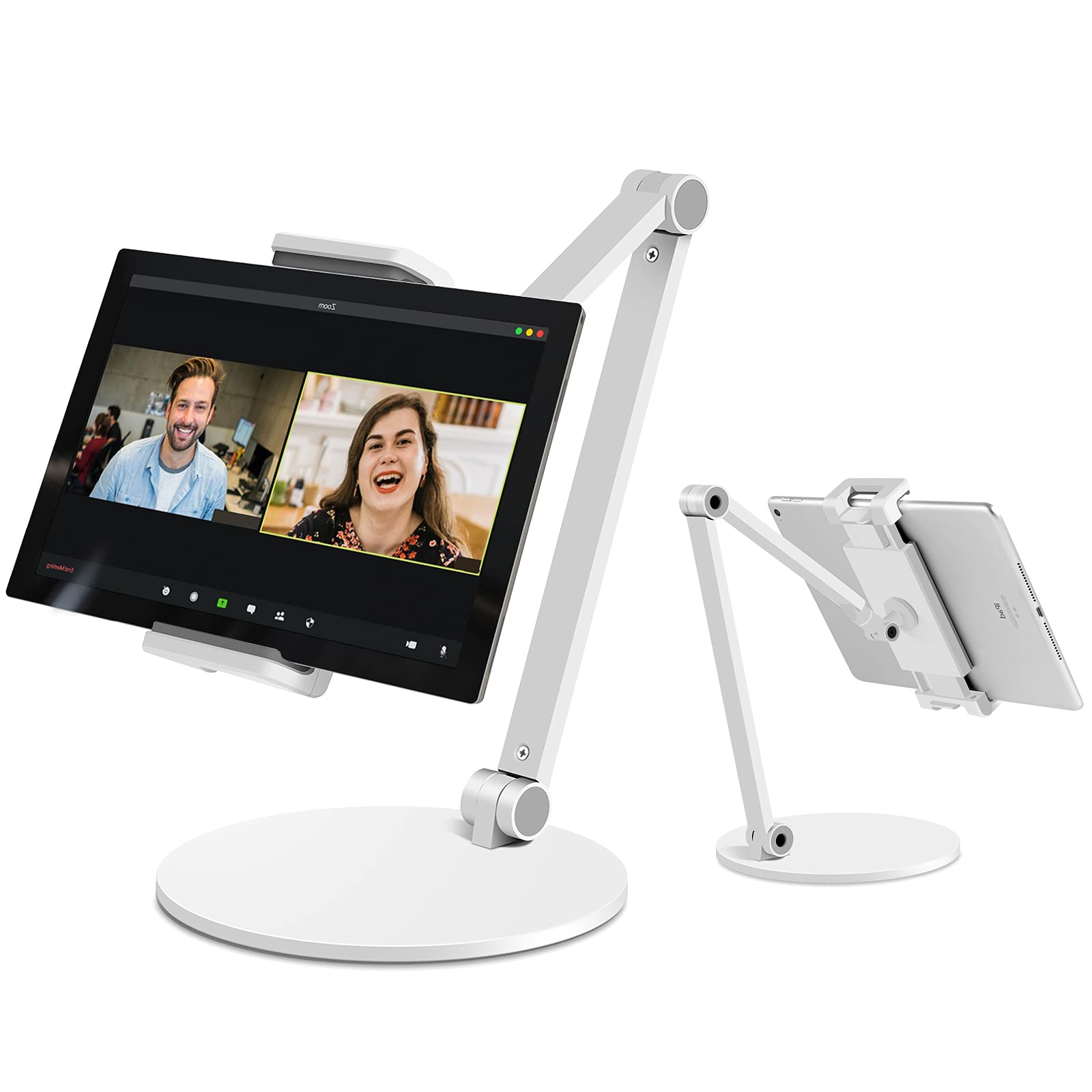 Multi-Angle Adjustable Tablet Stand Holder for iPad Pro 12.9/11, iPad Air/Mini, Microsoft Surface Pro (4.7''-13'') - Portable Desktop & Bedside Stand for Work, Study, Watching Movies (White)