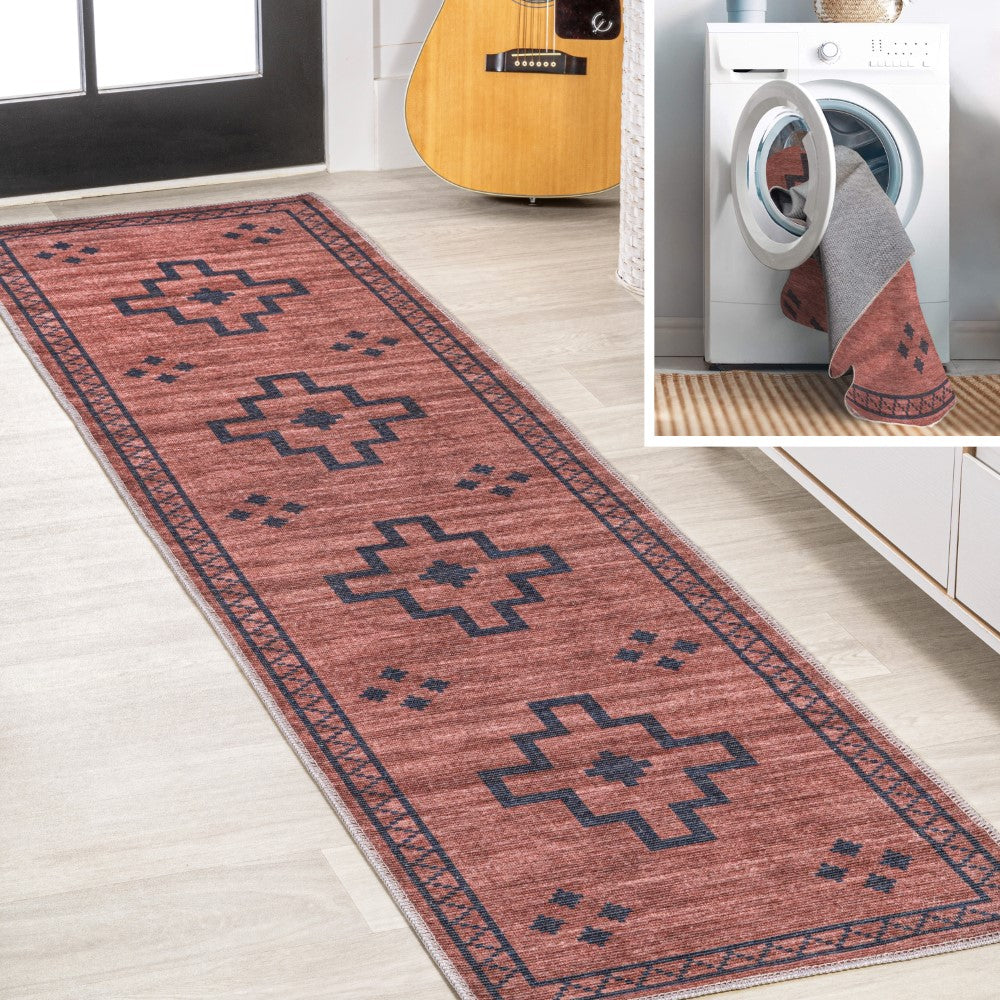 Korsa Geometric Medallion Machine Washable Area Rug - Soft Non-Slip Living Room Carpet for Bedroom, Dining Room & Home Decor