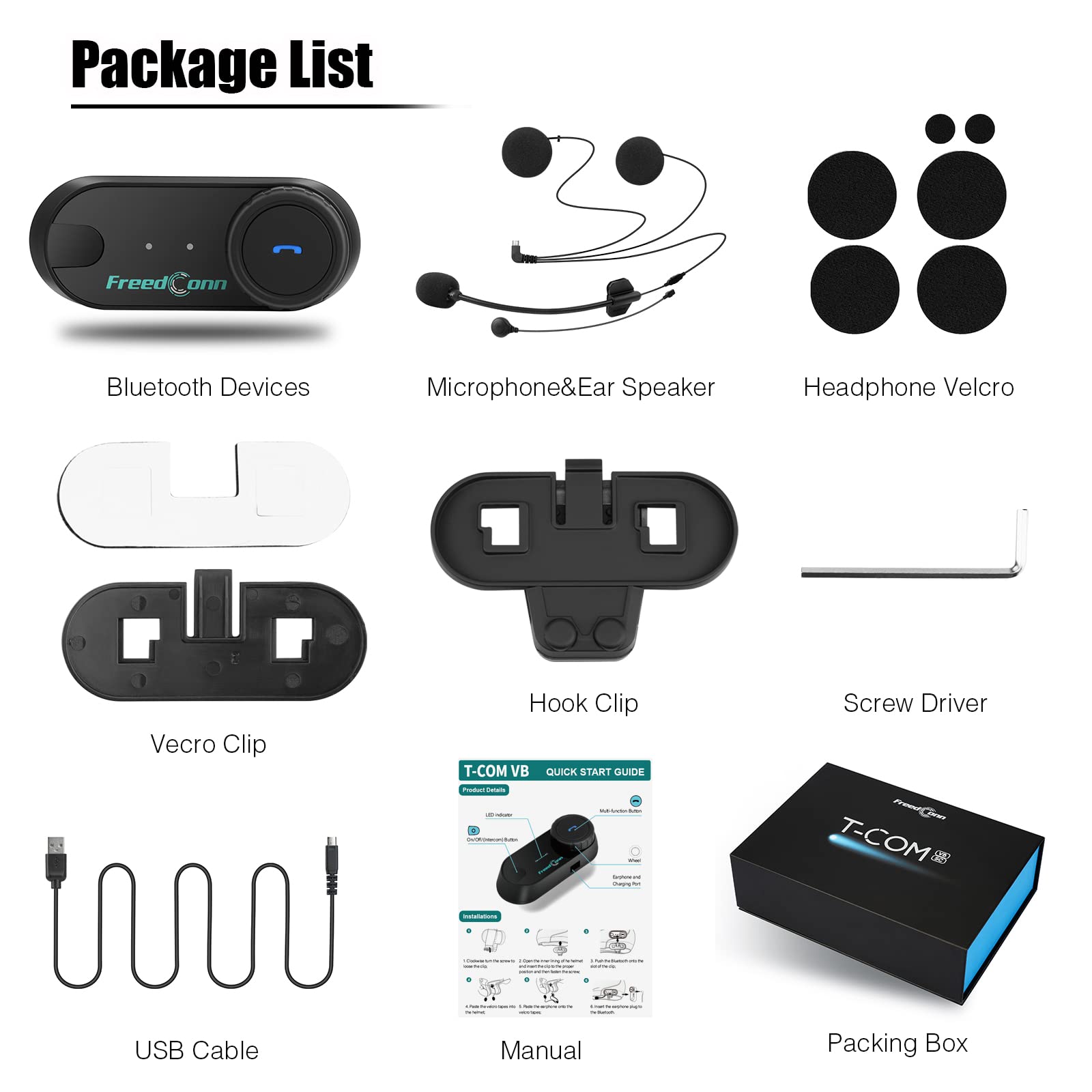 FreedConn TCOM VB PLUS Bluetooth 5.0 Motorcycle Helmet Headset - 800m Intercom System for 2 Riders, Music Sharing, Universal Fit - Perfect for Group Riding, Road Trips & Adventure Touring