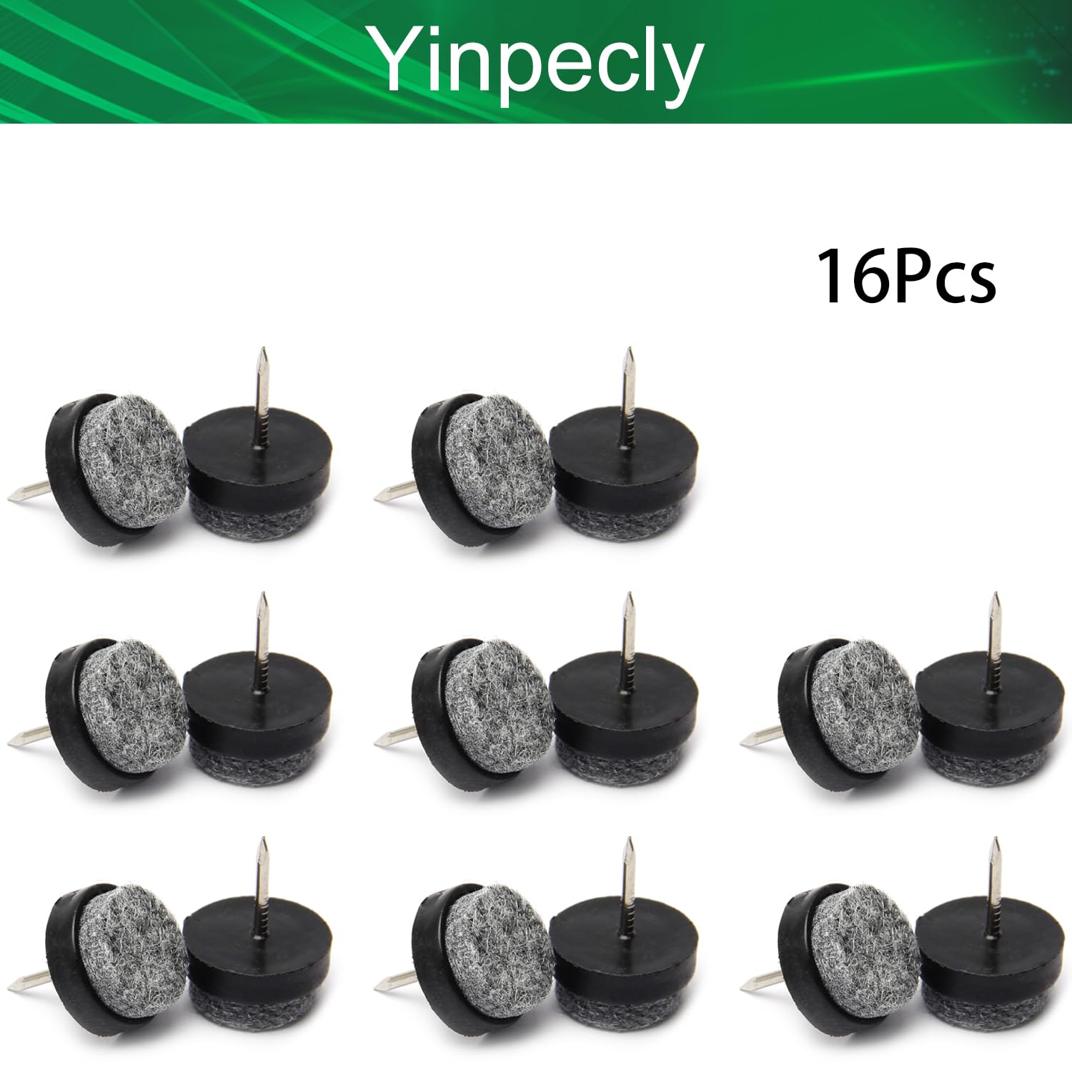 Yinpecly Round Felt Furniture Pads 16PCS - 20x9mm(DxH) Black Chair & Table Leg Protectors for Hardwood Floors - Noise Reduction, Scratch Protection for Home & Office Use