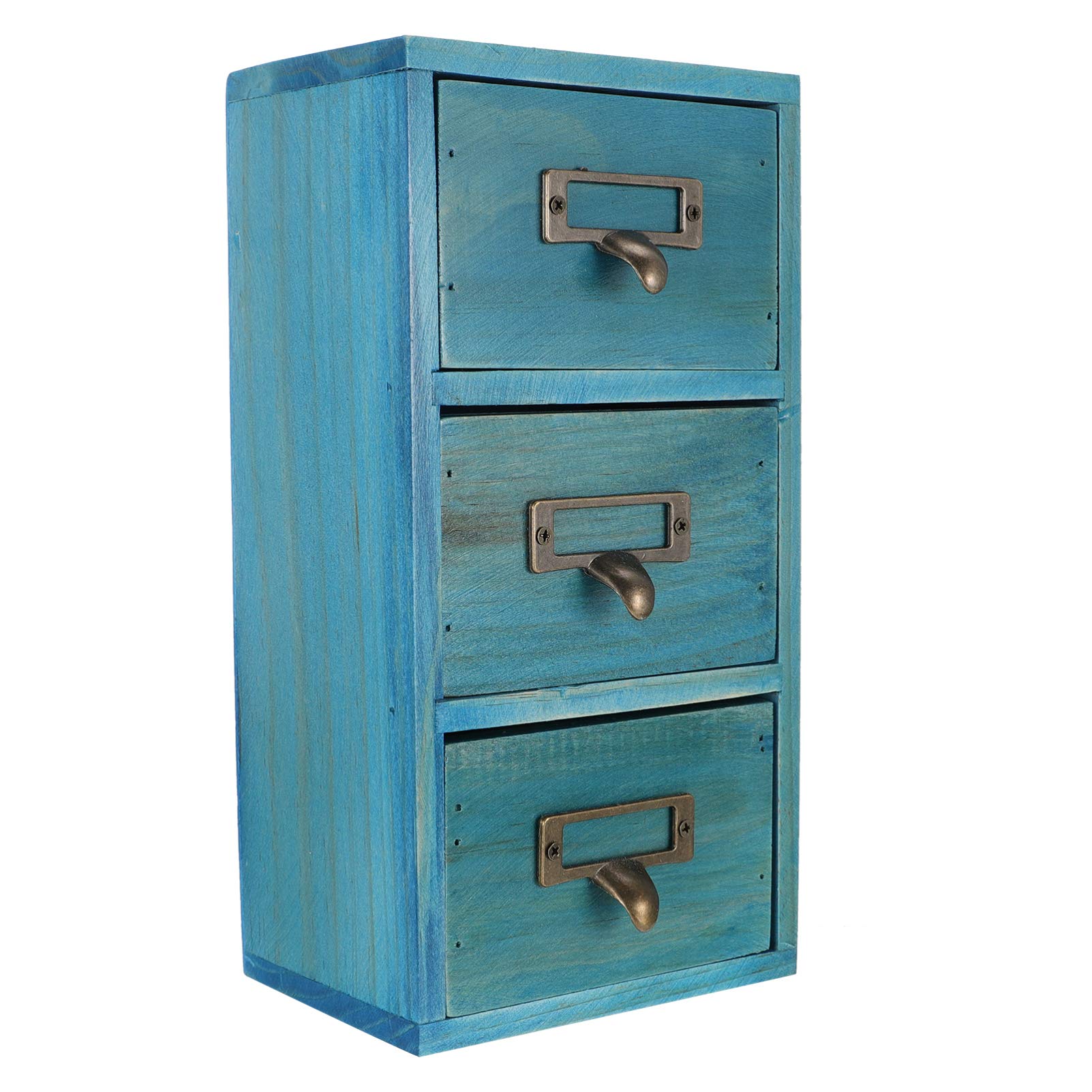 BESPORTBLE 3-Drawer Wooden Desktop Organizer - Solid Wood Tabletop Storage Box with Drawers for Office, Home, or Dorm Organization (Blue) - Perfect for Storing Stationery, Makeup, Jewelry & Small Essentials