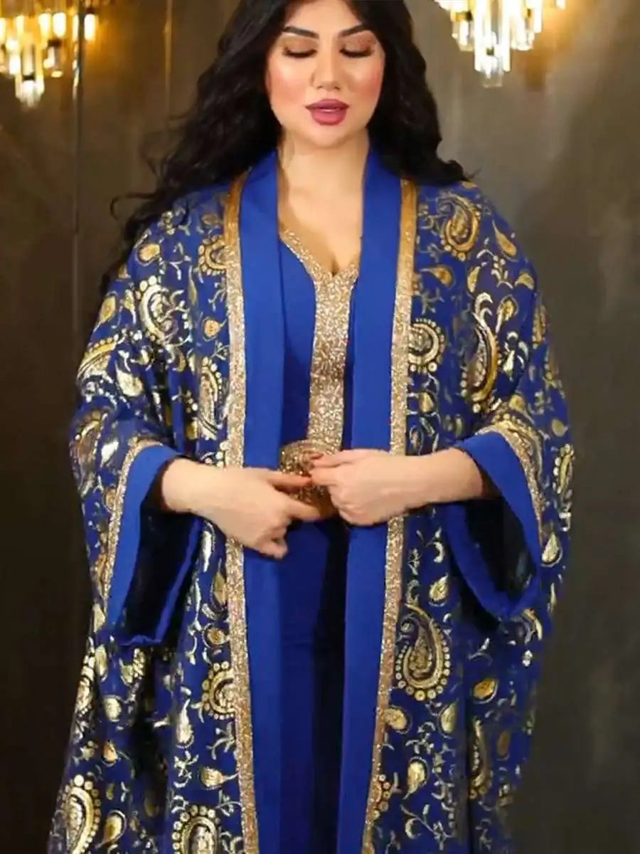 Elegant 2-Piece Muslim Women's Eid Caftan Dress Set with Inner Sleeveless Dress - Perfect for Eid Celebrations, Weddings & Special Occasions
