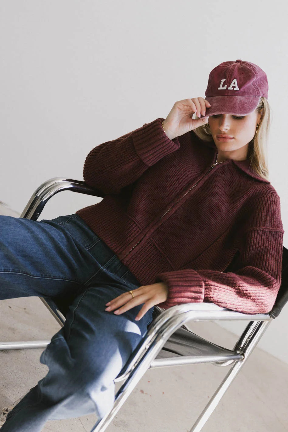 Hallie Zip Up Cardigan Women's Casual Knit Sweater - Brick Red Fall Fashion Outerwear | Perfect for Office Wear, Coffee Dates & Weekend Outfits