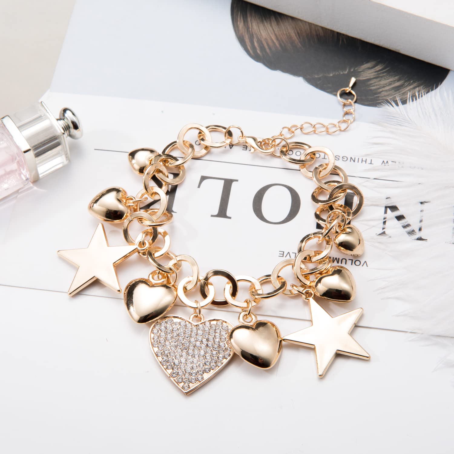 SILANER 14K Gold Plated Chain Link Bracelet for Women - 7