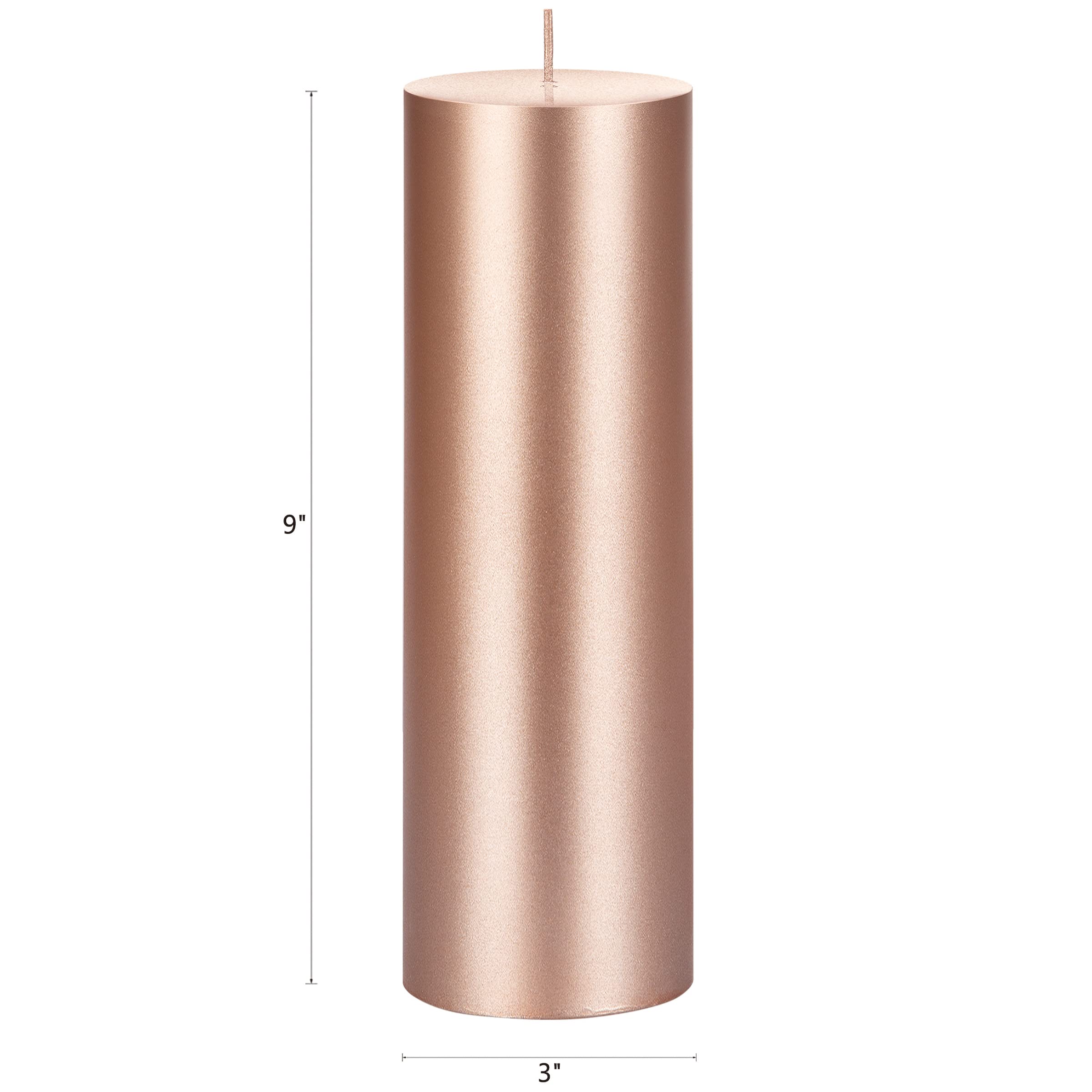 Premium Unscented Rose Gold Pillar Candles Set of 6 - 3x9 Inch Hand-Poured Pure Wax Candles for Home Decor, Wedding Centerpieces, Spa Relaxation, Holiday Celebrations & Prayer Vigils - Elegant Party Decorations
