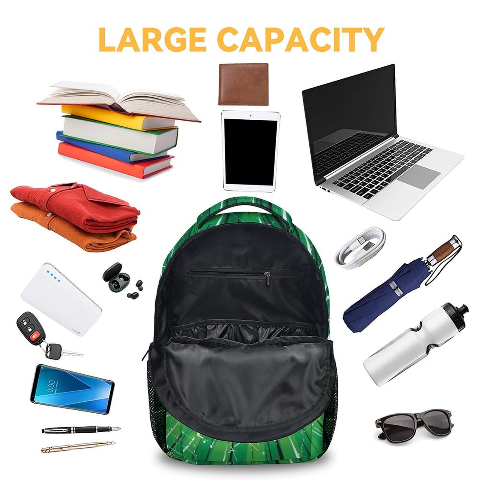 **16 Inch Soccer Backpack for Boys - Lightweight School Bookbag with Soccer Print, Green - Perfect for Sports, School & Travel**