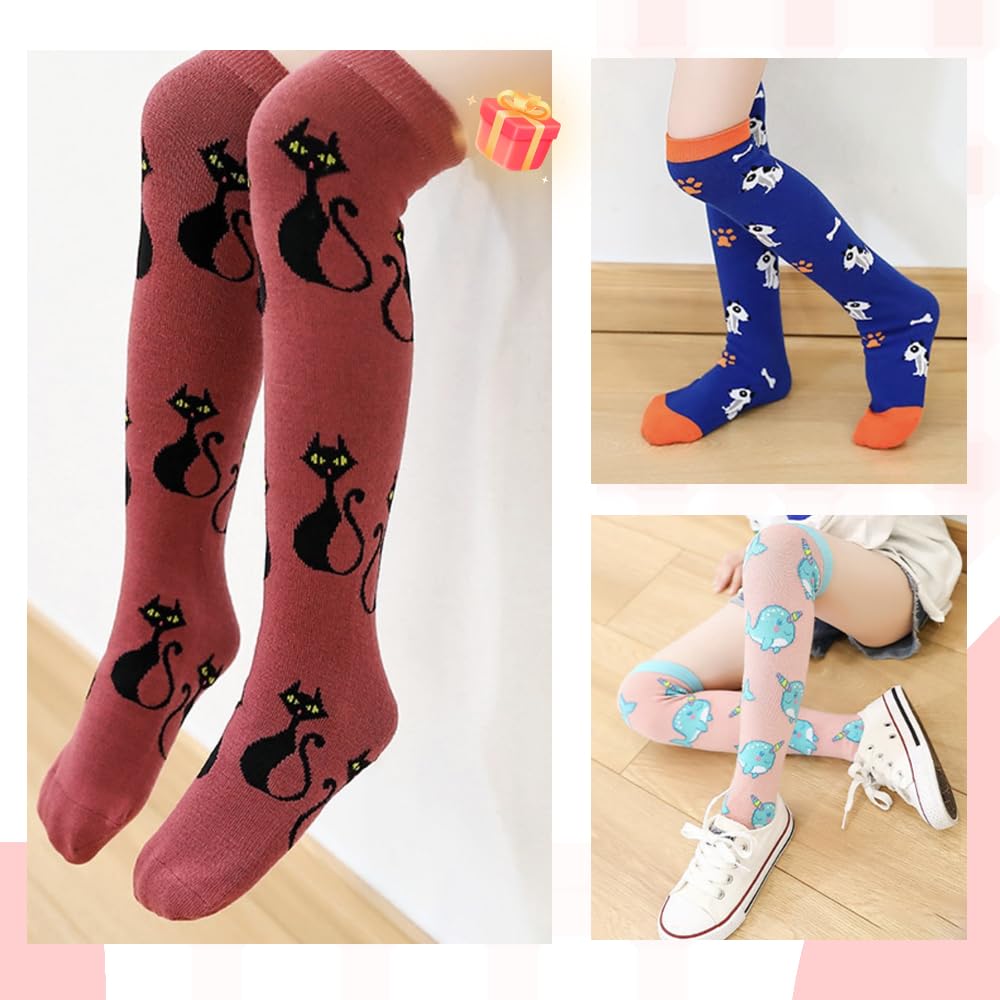 Cute Girls Knee High Socks - Soft Cotton Mid Calf Boot Socks for Teens & Women - Perfect Stocking Stuffers Gifts for Christmas, School & Winter Fashion