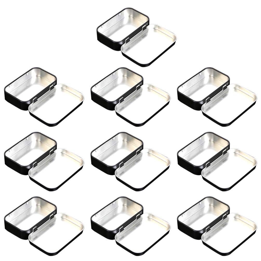 EXCEART 10-Piece Rectangular Storage Tins Set - Portable Black Metal Containers with Lids for Small Items Organization | Perfect for Crafts, Office Supplies & Home Storage