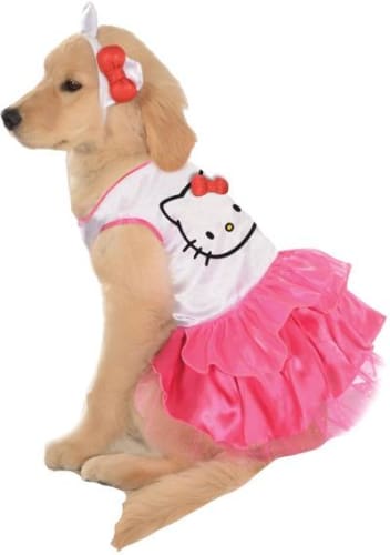 Hello Kitty Dog Dress for Small Dogs - Cute Pet Costume for Halloween, Parties & Photo Shoots - Pink Bowknot Outfit with Ruffled Skirt
