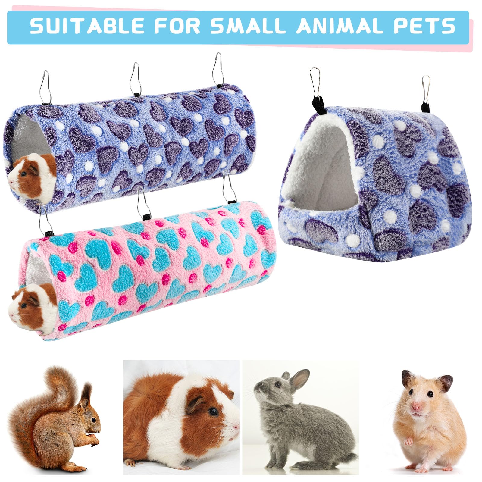 **Abbylike 9-Piece Rat Hammock Set - Guinea Pig & Ferret Hanging Tunnel, Glider Toy, Hideout Bed - Small Pet Cage Accessories for Hamsters (Green, Purple, Pink, Heart) - Perfect for Playtime & Cozy Napping**