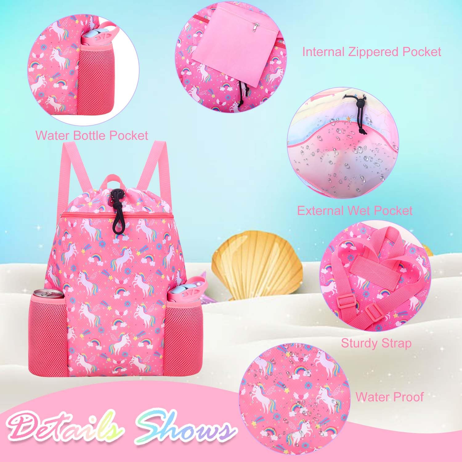 Unicorn Swim Bag for Girls - Waterproof Beach & Pool Backpack for Kids - Gym & Sports Use