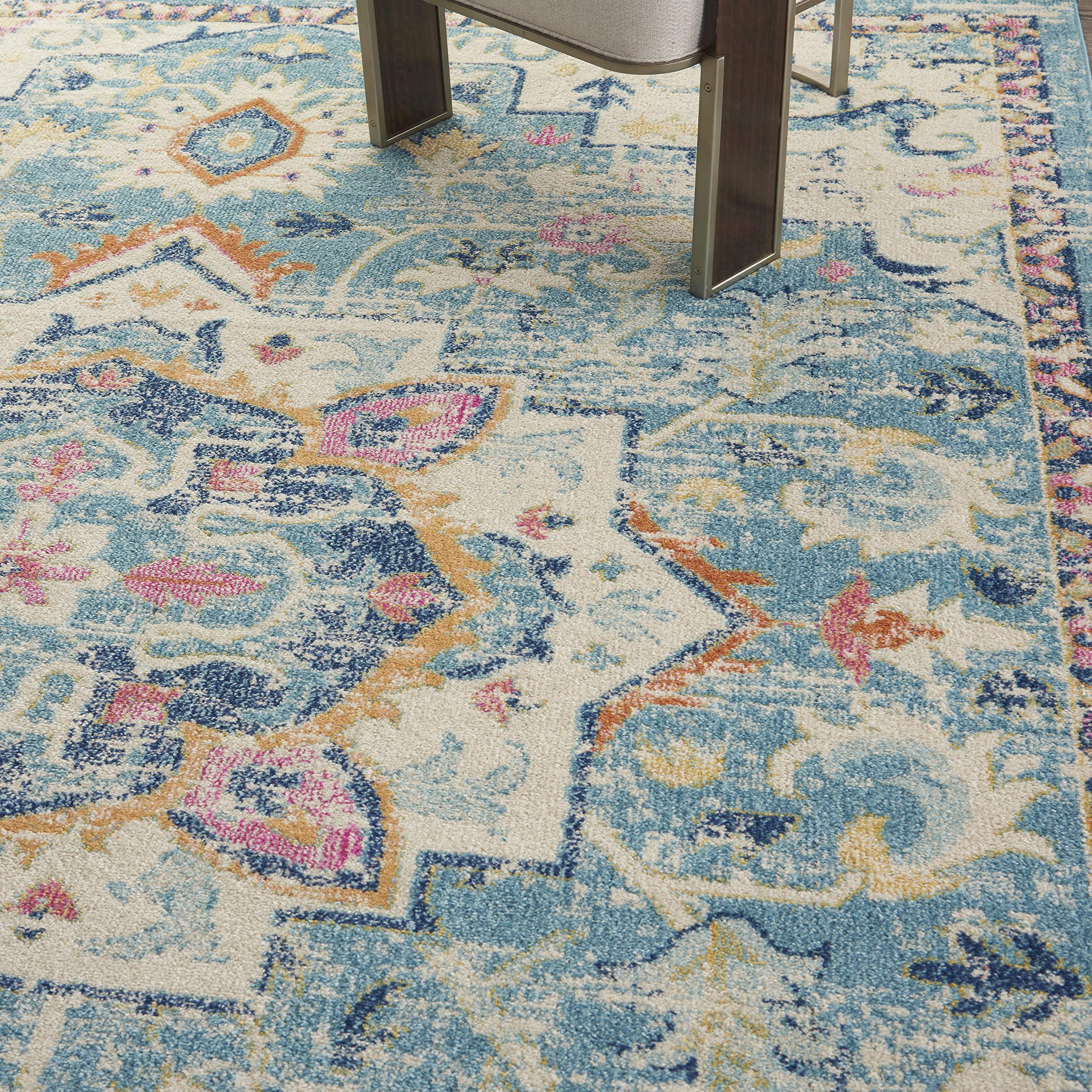 Nourison Passion Ivory/Light Blue 8' x 10' Area Rug - Farmhouse & Transitional Style, Non-Shedding & Easy to Clean - Perfect for Bedroom, Living Room, Dining Room & Kitchen Decor