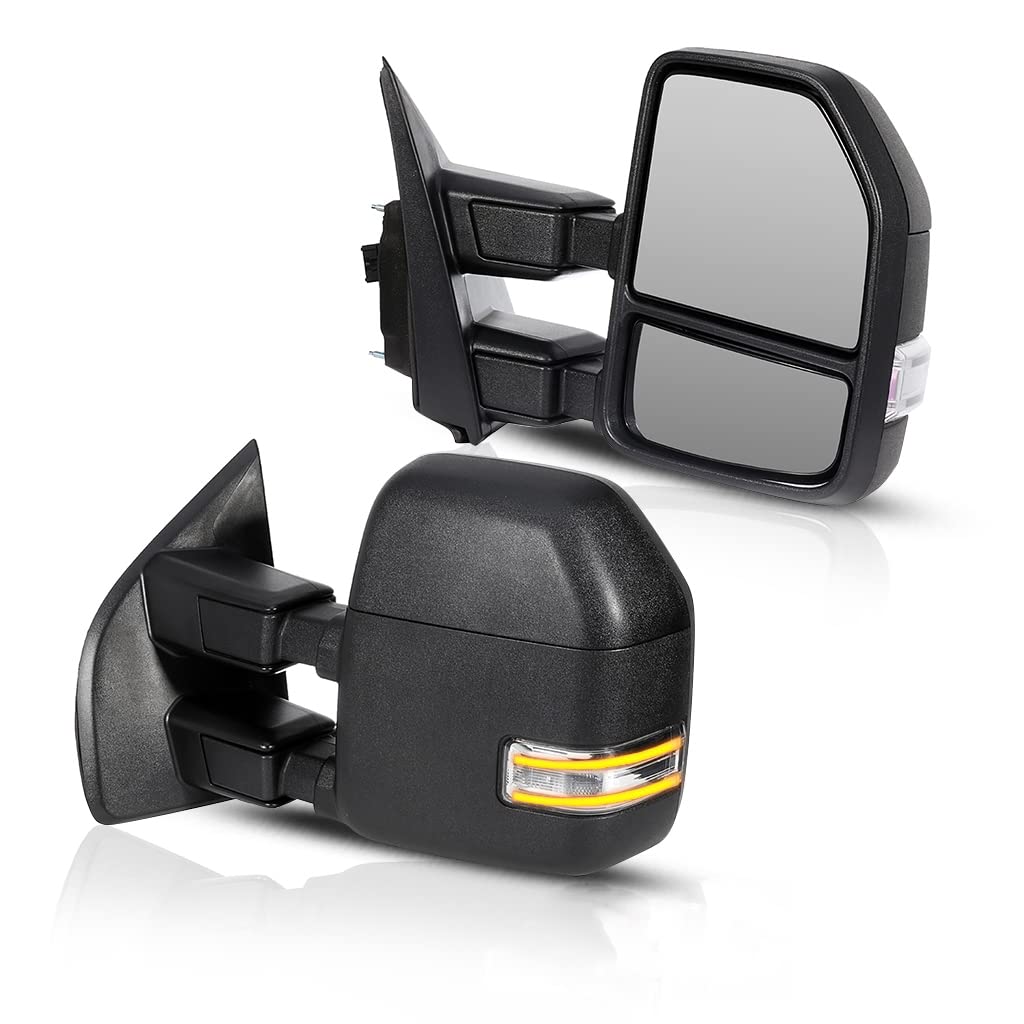 SCITOO Power-Adjustable Heated Towing Mirrors with Turn Signal & Clearance Lights - Compatible with 2017-2019 Ford F250 F350 F450 Super Duty Trucks - Perfect for Towing, Camping & Heavy-Duty Hauling