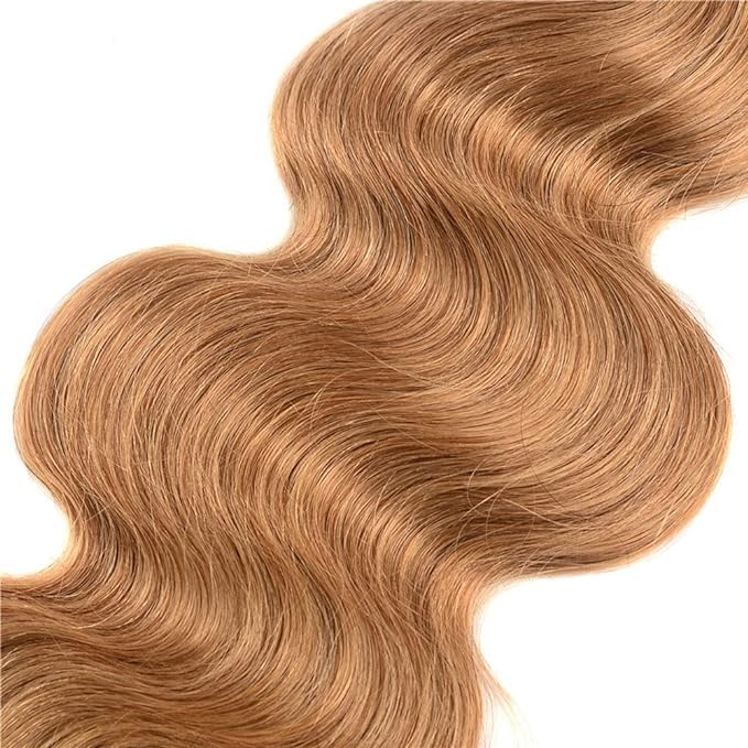 8A Grade Honey Blonde Body Wave Human Hair Weave Extensions - 14/16/18 Inch Ombre Two Tone Brown & Blonde Bundles (T4/27) | Perfect for Daily Styling, Parties & Special Occasions