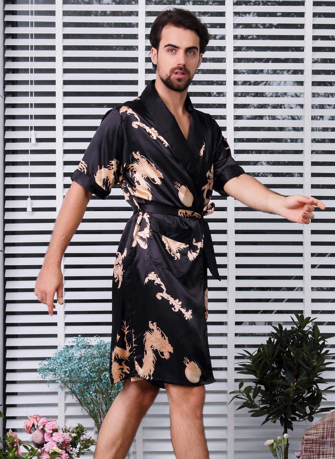 Luxury Men's Satin Robe with Shorts - Soft Silk Kimono Bathrobe for Spa, Lounge & Sleep - Elegant Pajama Nightgown for Home Relaxation & Gift Giving
