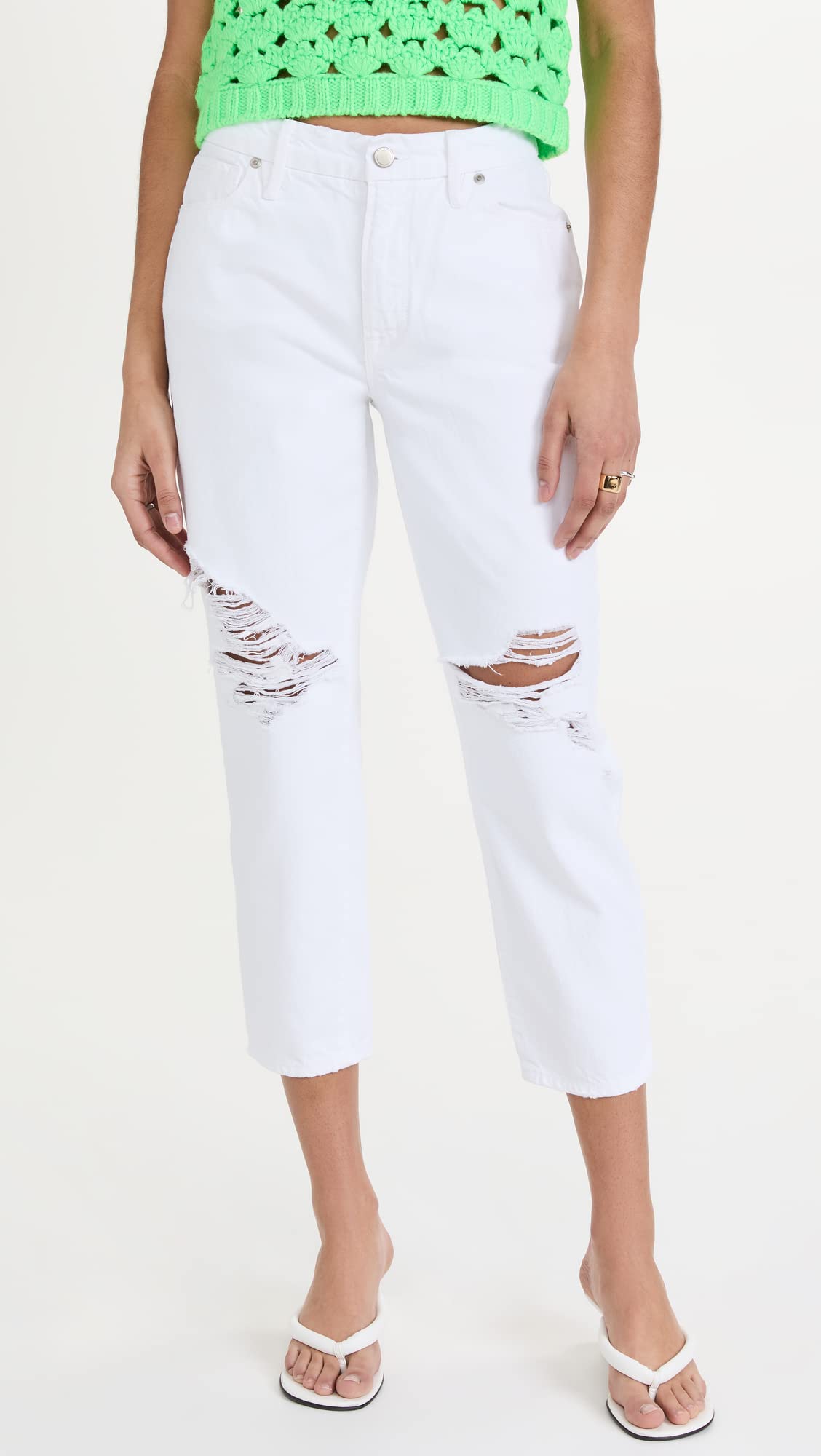 Good American Women's Good Girlfriend Petite Jeans - Slim Fit High Waist Skinny Denim for Petite Women | Perfect for Work, Date Night & Casual Outfits