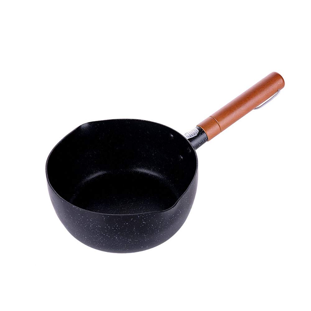 **Nonstick Mini Milk Pan with Wooden Handle - 18cm Black Butter Warmer Saucepan for Home & Professional Use - Perfect for Heating Milk, Melting Butter, and Making Sauces**