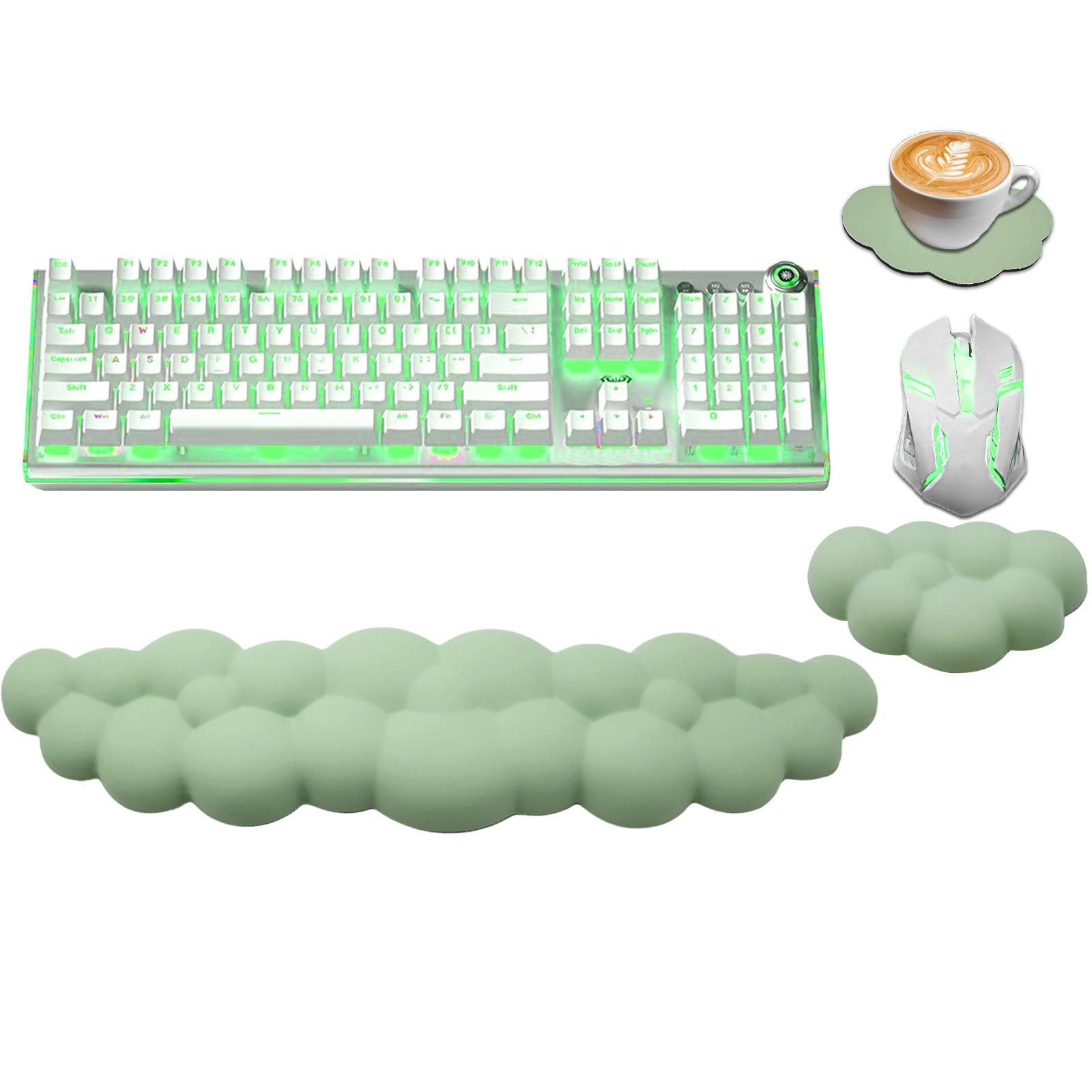 Ergonomic Keyboard Wrist Rest - PU Leather Memory Foam Cloud Pad for Pain Relief, Gaming, Office, Laptop, and Typing, Pastel Green - Ideal for Home, Work, and Travel Use