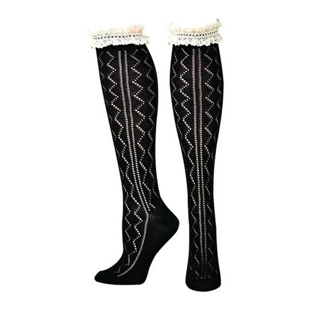 Blazin Roxx Amaryllis Crocheted Lace Knee High Women's Socks - Elegant Fashion Socks for Women, Comfortable & Stylish, Perfect for Casual Wear, Parties, and Special Occasions