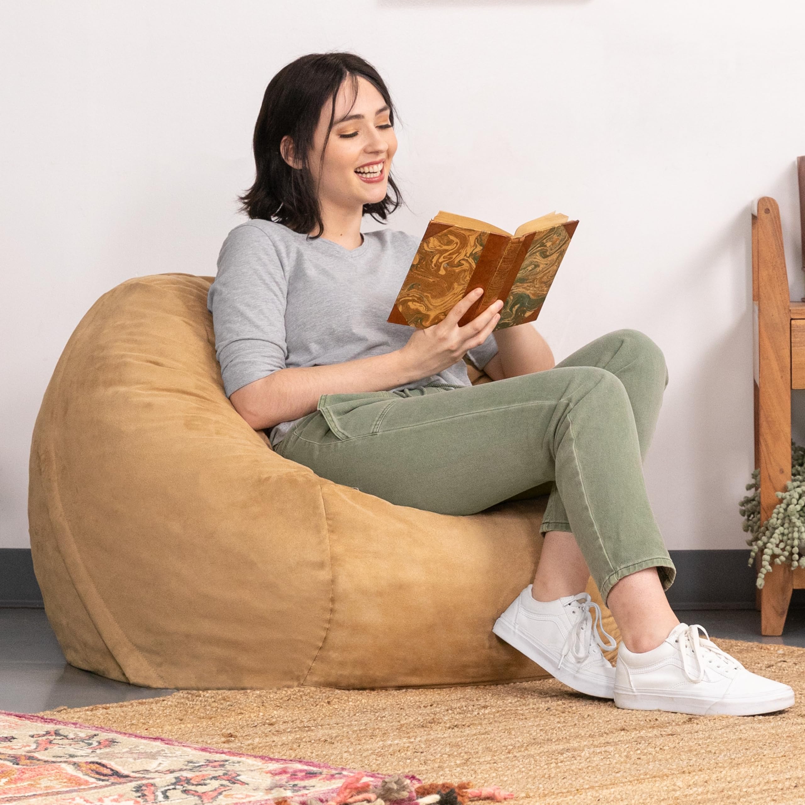 Jaxx Saxx 3 Foot Bean Bag Chair with Removable Cover - Soft Camel Color for Kids & Adults - Perfect for Dorm Rooms, Living Rooms & Game Rooms