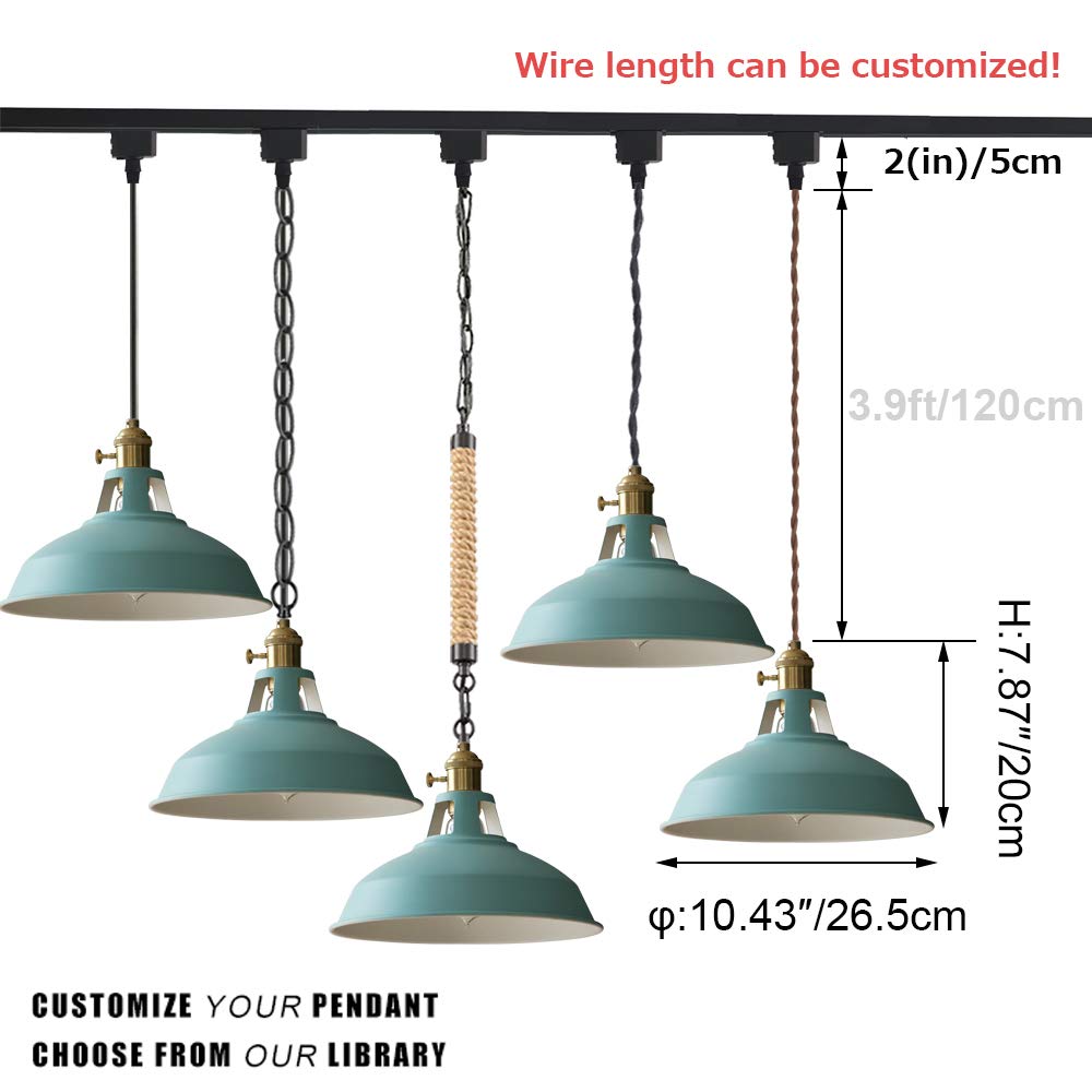 Dimmable H Track Pendant Lighting - Iron Art Sea Blue Industrial Style Ceiling Light for Loft, Office & Coffee Shop | Customizable 3-Light Track System | Perfect for Modern Workspaces & Commercial Decor