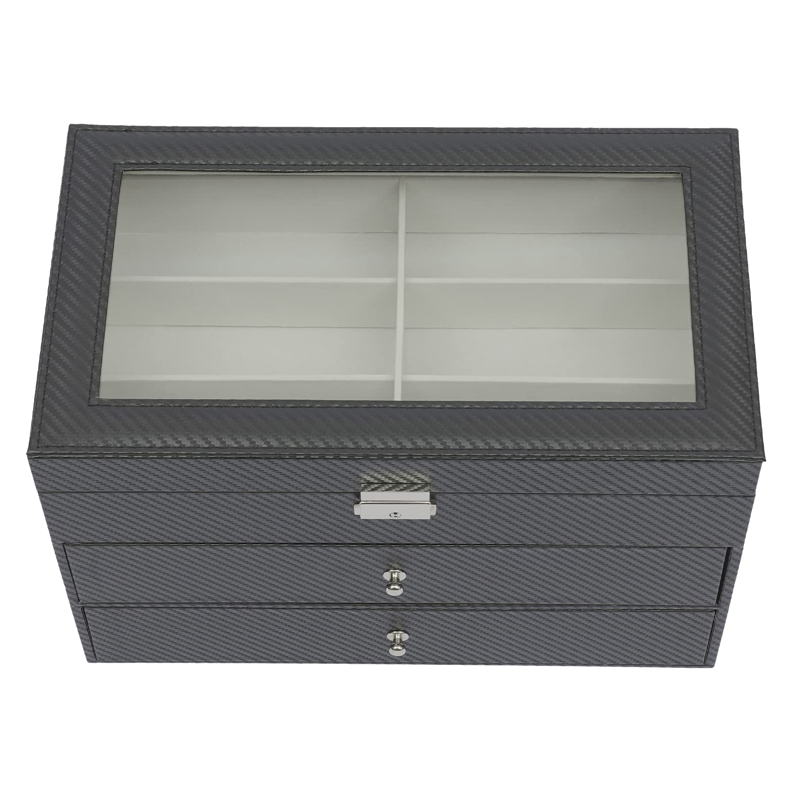 TBVECHI 3-Layer Sunglasses Storage Organizer with Glass Top - 18 Grid Eyeglasses Display Case for Jewelry & Watch - Perfect for Home, Office, and Travel Organization