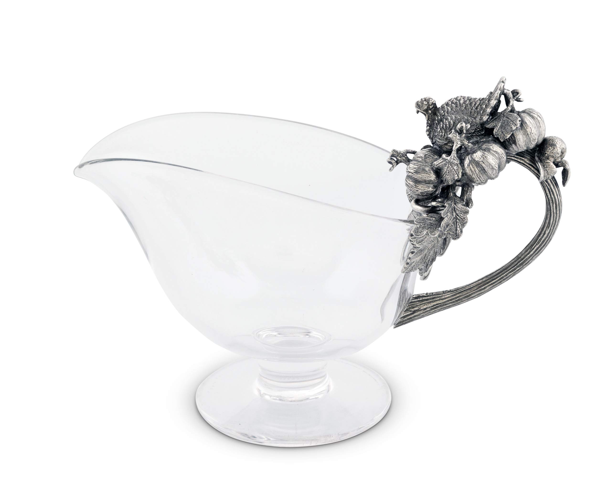 Vagabond House Hand Blown Glass Gravy Sauce Bowl - 9 Inch Cranberry Pewter Harvest Turkey Serving Dish (16 oz) - Perfect for Thanksgiving Dinner, Holiday Meals & Elegant Table Settings
