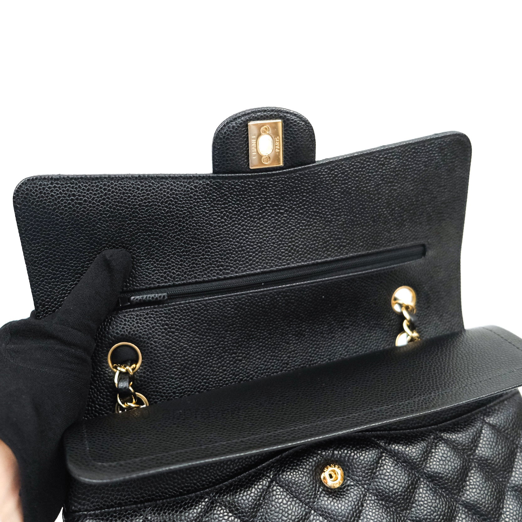 Chanel Classic Medium Double Flap Bag Black Caviar Leather with Gold Hardware - Luxury Designer Handbag for Women, Perfect for Work, Evening & Special Occasions