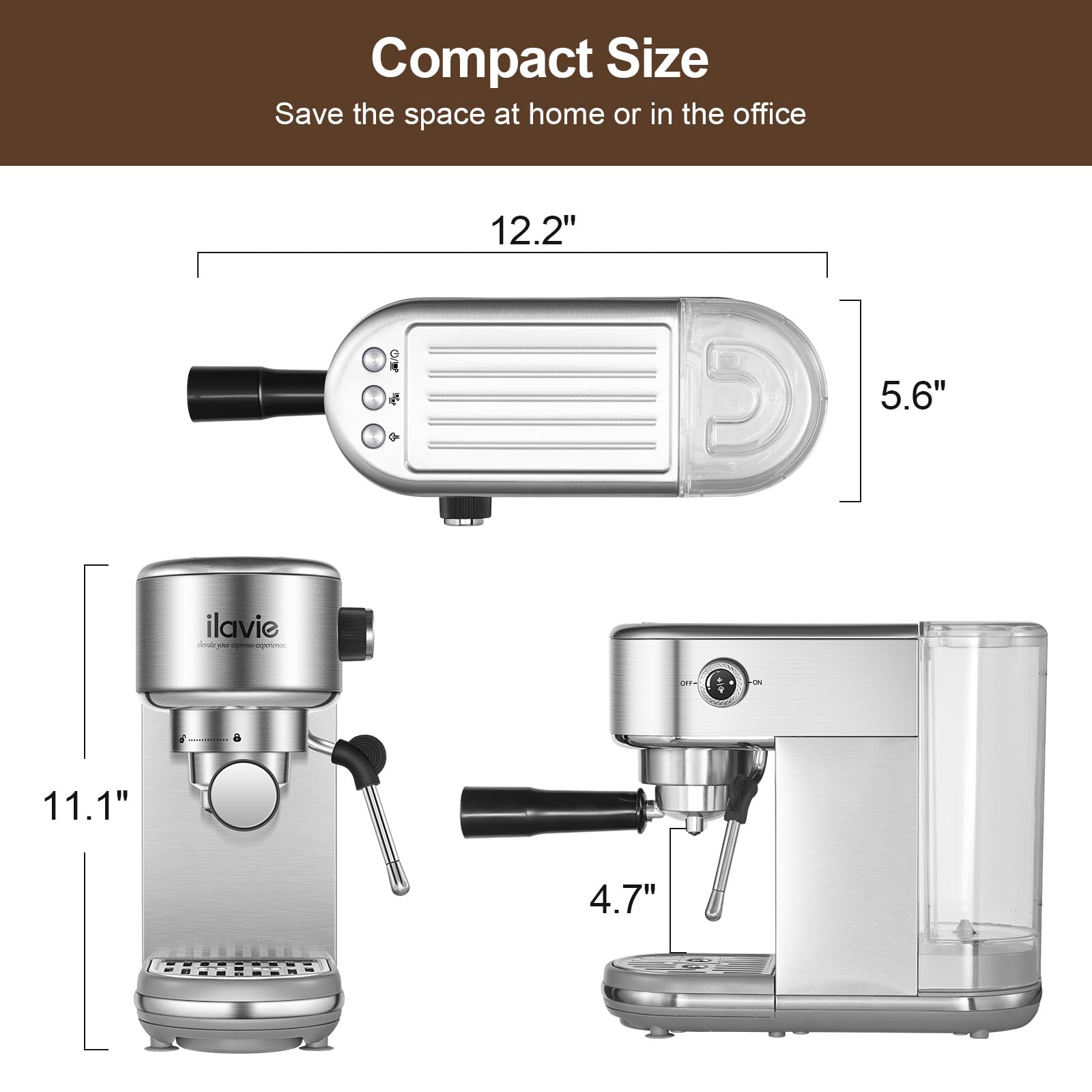 20 Bar Professional Espresso Coffee Maker for Home - Stainless Steel Cappuccino & Latte Machine with 40oz Detachable Water Tank, 1350W - Perfect for Coffee Shops, Offices & Home Baristas