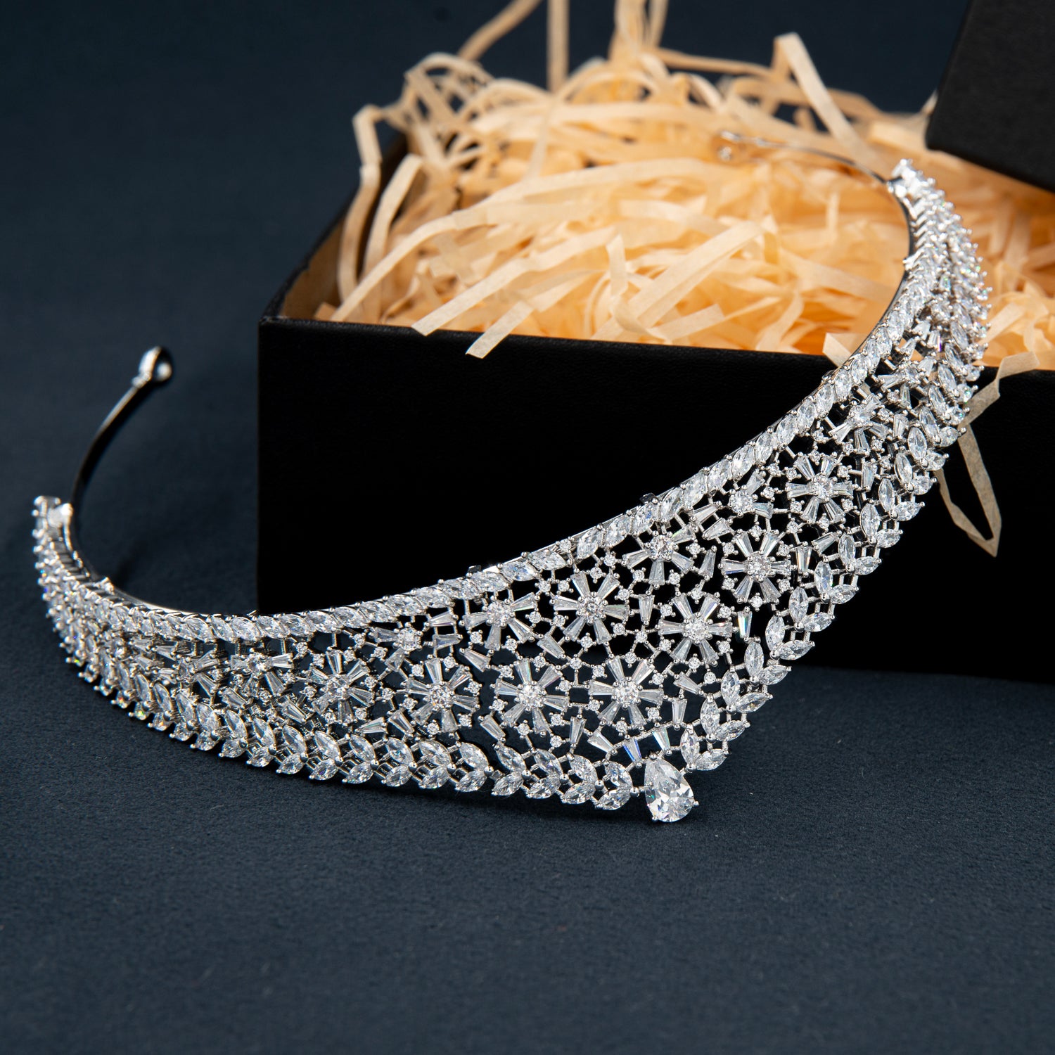 Elegant Cubic Zirconia Wedding Tiara for Bride - Sparkling Bridal Hair Accessory for Weddings, Prom & Special Occasions | CH10351