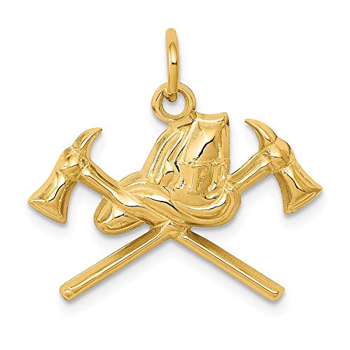 14K Yellow Gold Fire Department Charm Pendant Necklace - Solid Polished Open Back Design 21x21mm - Meaningful Jewelry Gift for Women Firefighters, EMS, First Responders - Perfect for Appreciation Gifts, Graduation, Promotions & Everyday Wear
