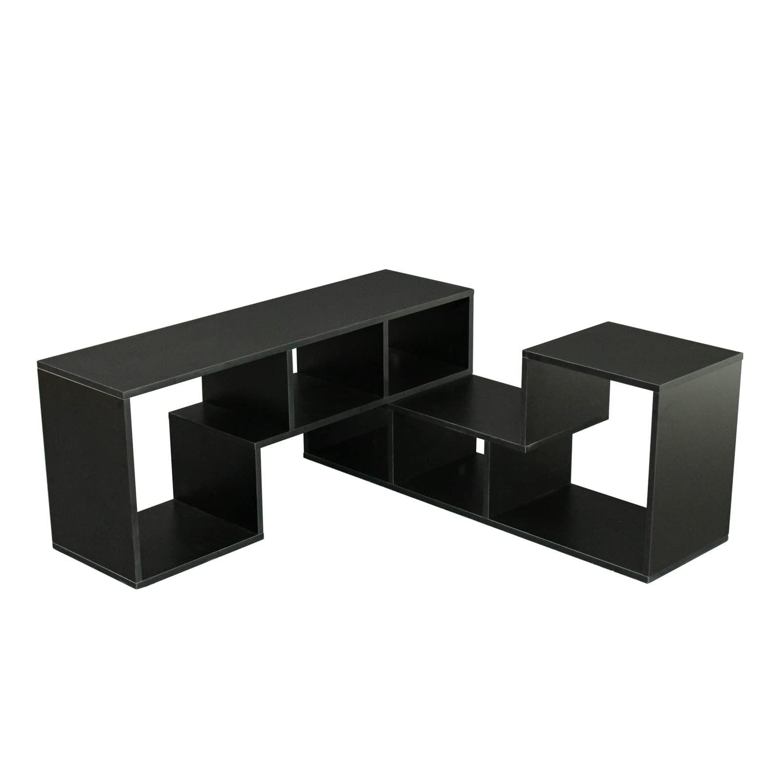 Modern Wood TV Stand with Storage Shelves - Black Entertainment Center for Flat Screen TVs | Free Combination Display Shelf & Bookcase | Perfect for Living Room Home Theater Setup
