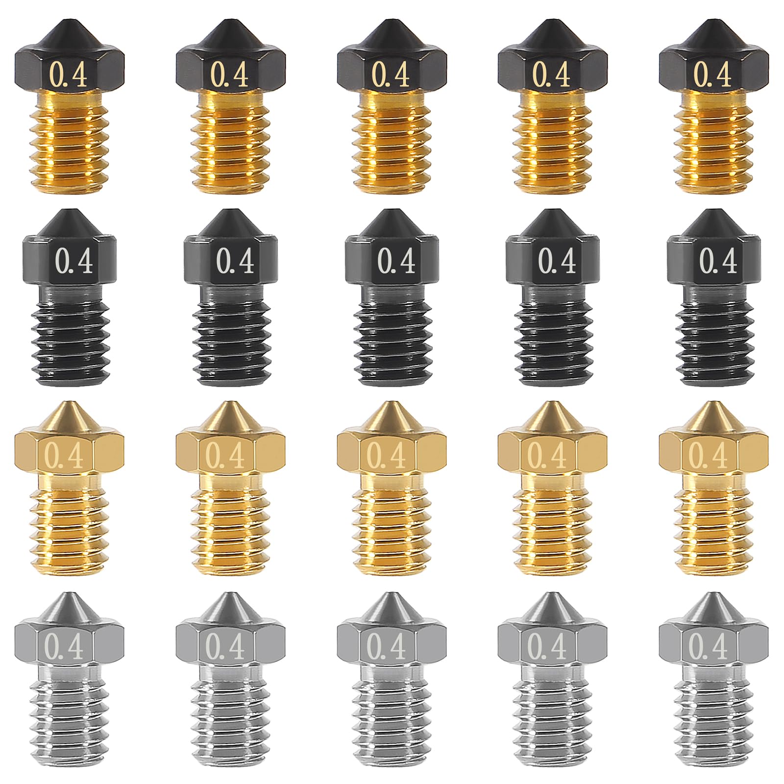DIANN 20pcs V6 Nozzles Set - Hardened Steel, Brass & Stainless Steel Nozzles for 3D Printers - Compatible with Most FDM 3D Printers - Ideal for PLA, ABS, PETG Filament Printing