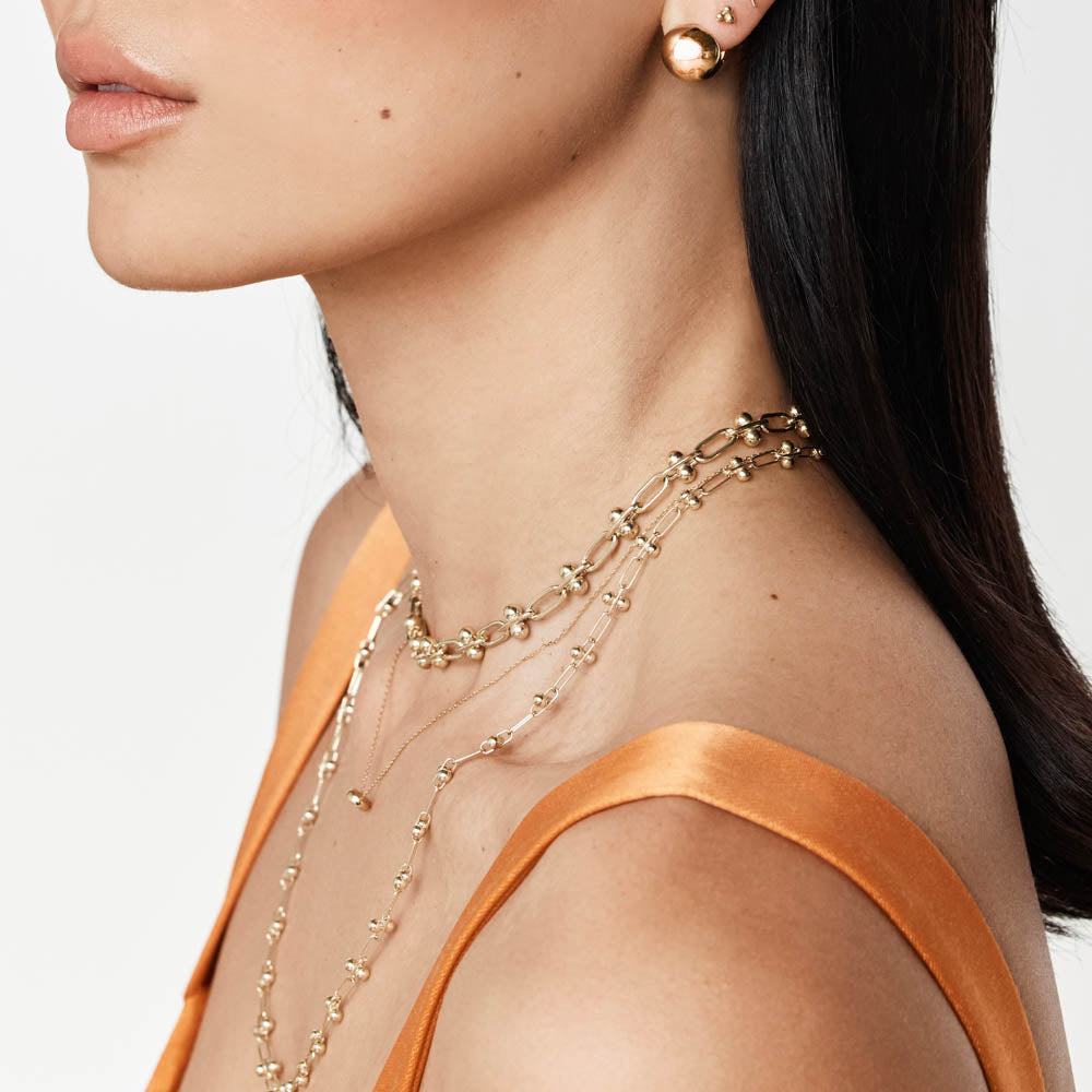 Gold Bauble Paperclip Chain Necklace - Trendy Layering Jewelry for Women, Perfect for Everyday Wear & Special Occasions
