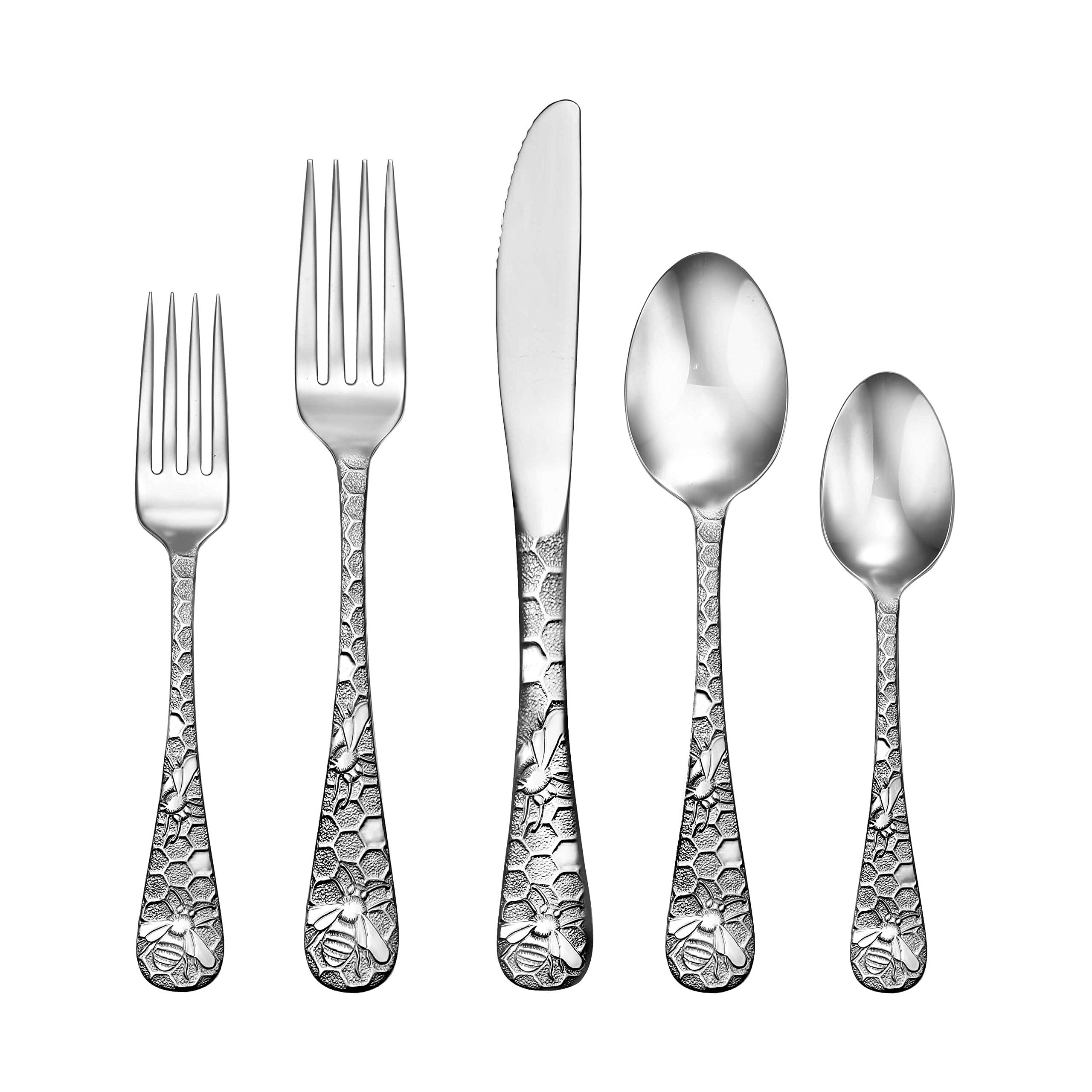 Liberty Tabletop Honey Bee 65-Piece Flatware Set - Service for 12 - Premium 18/10 Stainless Steel Silverware Set - Made in USA - Perfect for Dinner Parties, Weddings & Everyday Dining