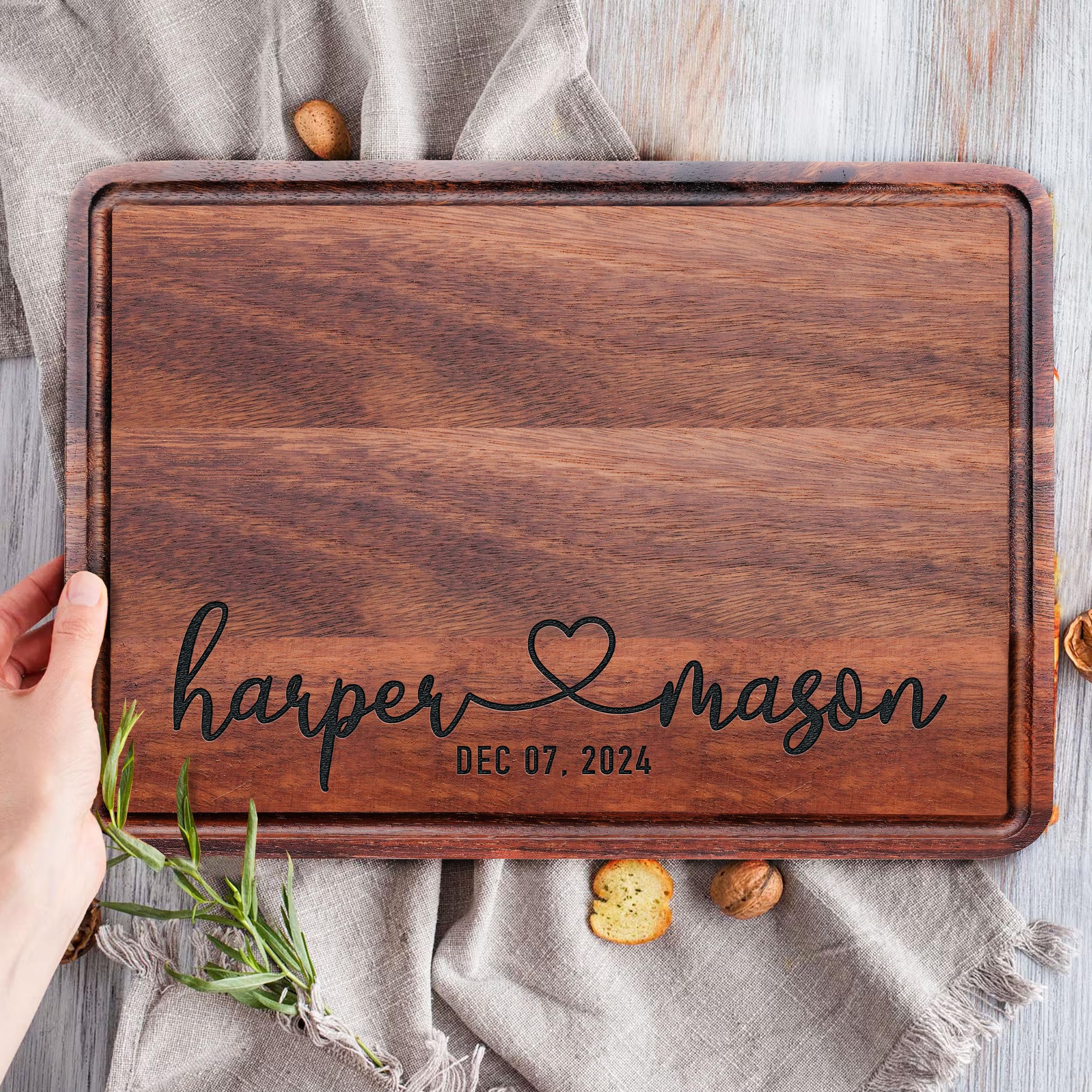 Personalized Engraved Wooden Cutting Board for Couples - Custom Anniversary Wedding Engagement Gift for Men Women Parents - Perfect for Christmas Housewarming & Romantic Dinners - Unique Wedding Gift Idea for Couples