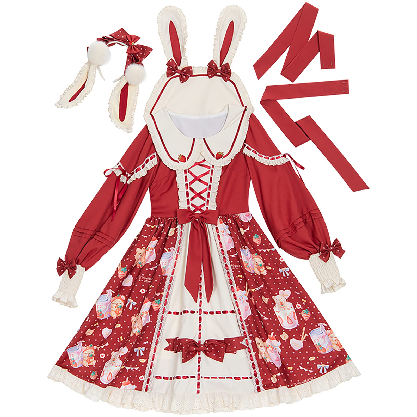 Sweet Lolita Dress Plus Size Red - Victorian Kawaii Dress for Women & Girls | Classic Gothic Lolita Fashion | Perfect for Cosplay, Christmas Parties & Anime Conventions