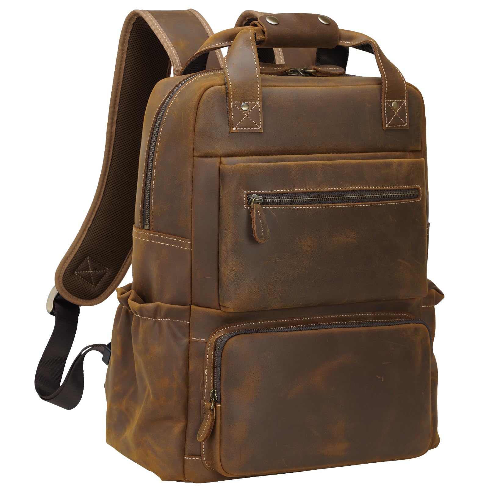 Vintage Genuine Leather Backpack for Men - 17 Inch Laptop Bag, Business Travel Backpack, Brown Leather Rucksack - Perfect for Work, Commuting & Outdoor Adventures