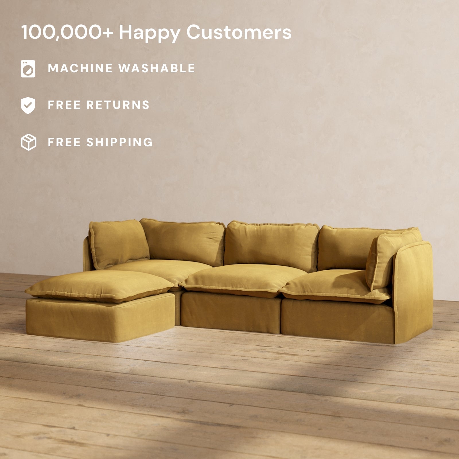 Modular Performance 3-Seater Sectional Sofa in Toffee Brown - Modern L-Shaped Couch for Living Room, Family Room & Home Theater - Soft & Durable Relaxed Blend Fabric