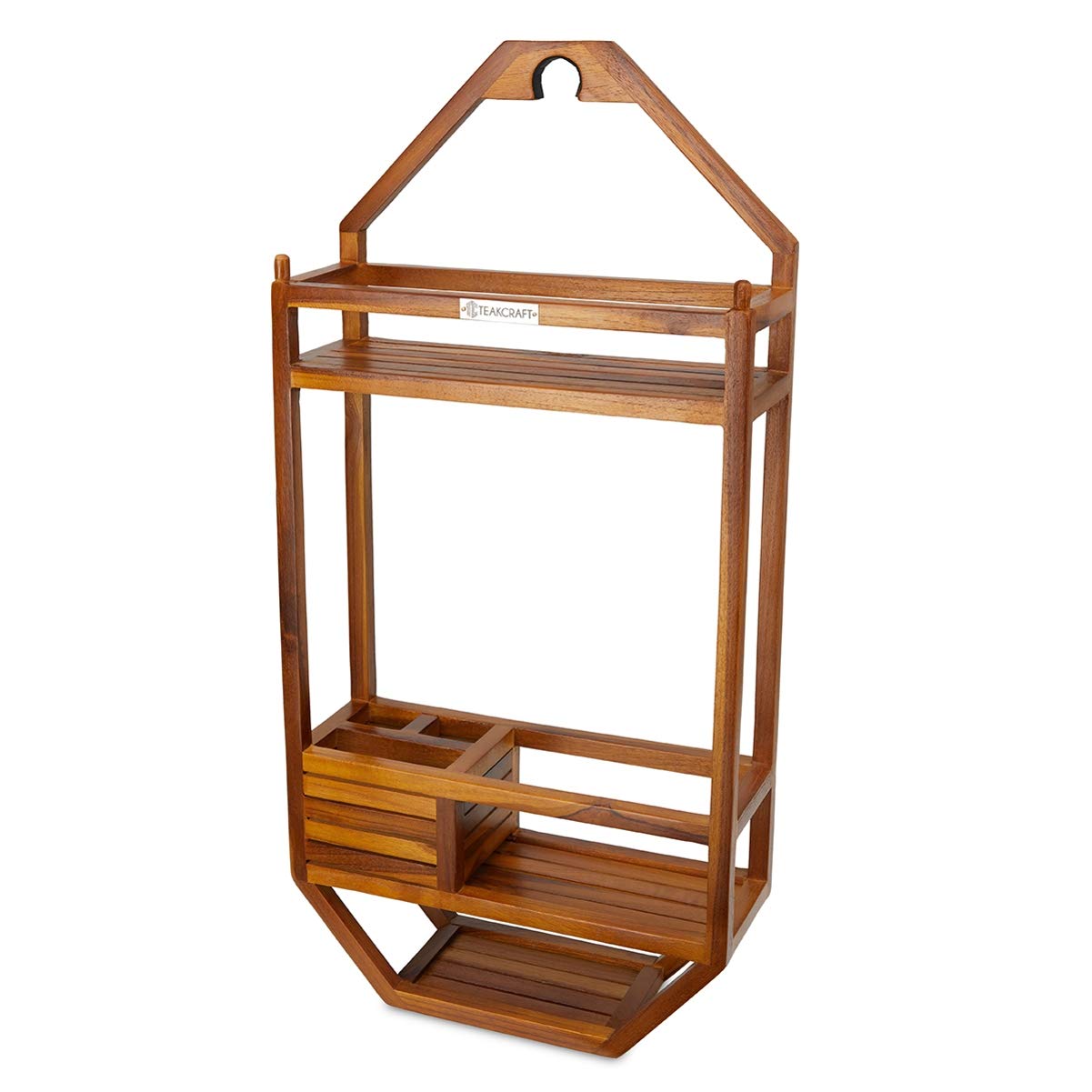 Premium Teak Shower Caddy - 3-Tier Waterproof Bathroom Organizer with Non-Slip Hooks for Shampoo, Soap & Accessories - Perfect for Indoor/Outdoor Showers, Spas & Pool Areas