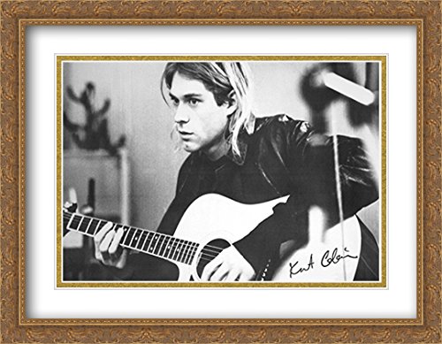 Kurt Cobain Guitar Wall Art - 36x28 Large Gold Ornate Framed Print - Perfect for Music Lovers, Rock Decor & Man Cave