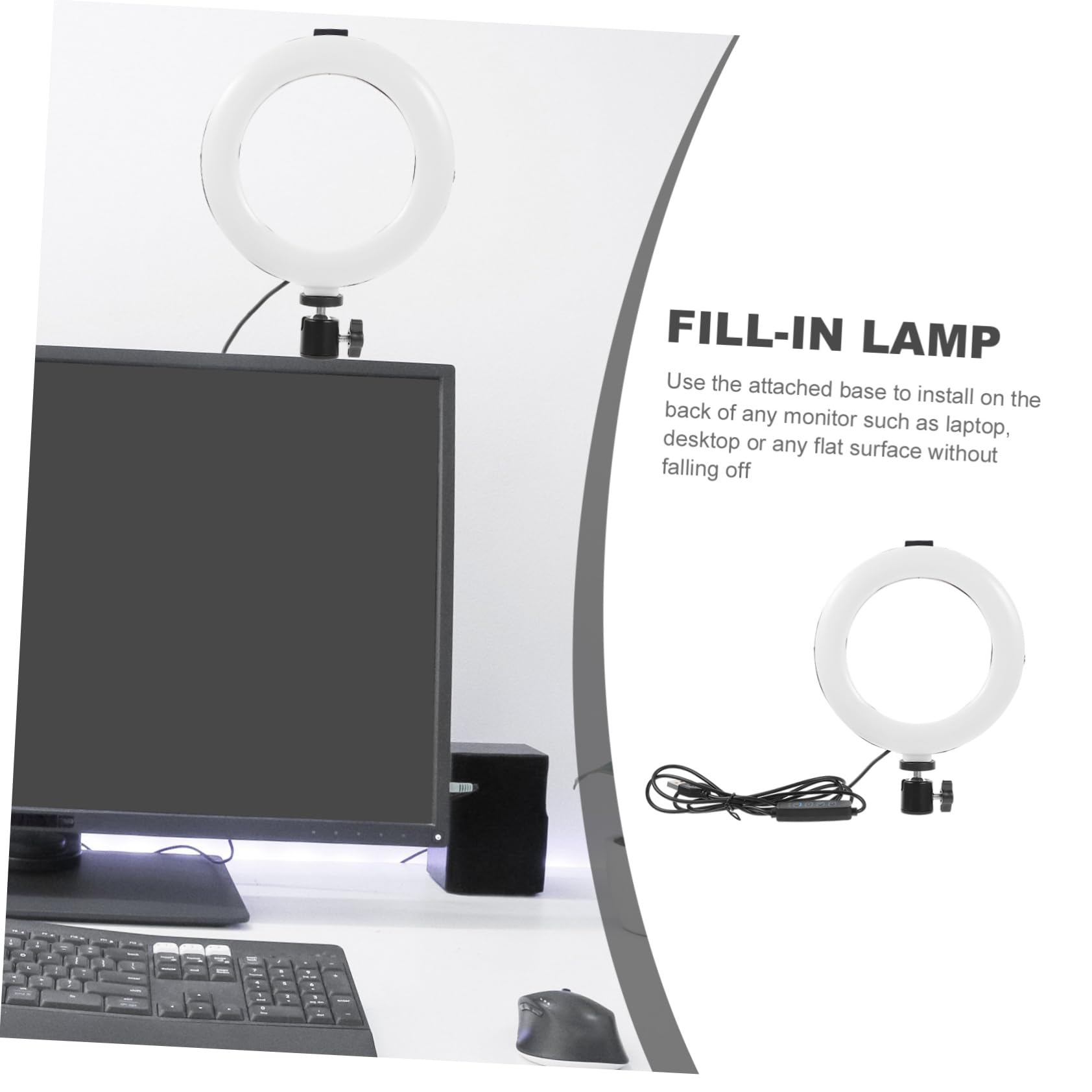 Gatuida Adjustable LED Fill Light & Laptop Stand - Portable Ring Light for Phone/PC, White Clamshell Design - Perfect for Video Calls, Streaming & Content Creation