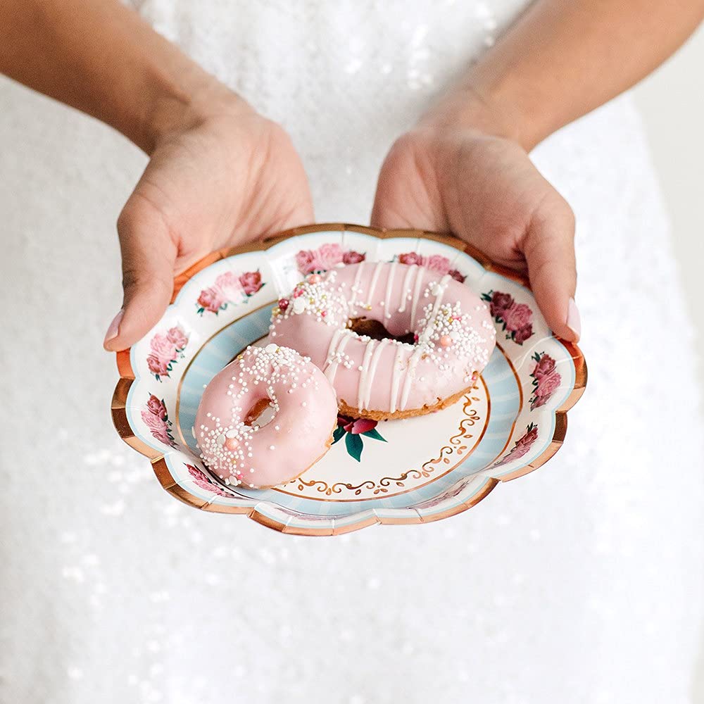 WEDDINGSTAR 8-Pack Small Round Disposable Paper Plates for Wedding, Baby Shower & Tea Party - Elegant Floral Design - Perfect for Bridal Showers, Garden Parties & Birthday Celebrations