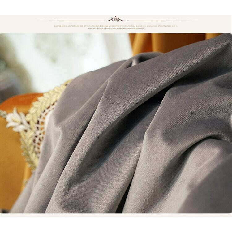 Brittany Luxury Royal Lace Designer Velvet Curtains - Gray & Orange Elegant Window Drapes for Living Room, Bedroom & Wedding Decor