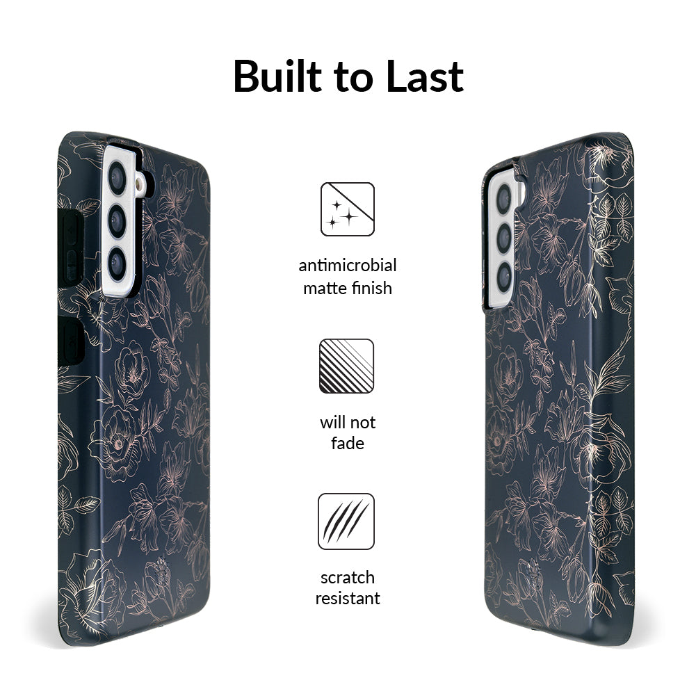 Floral Rose Gold Chrome Samsung Galaxy Phone Case - Elegant Protective Cover for Galaxy S21/S22/S23 - Perfect for Everyday Use & Special Occasions